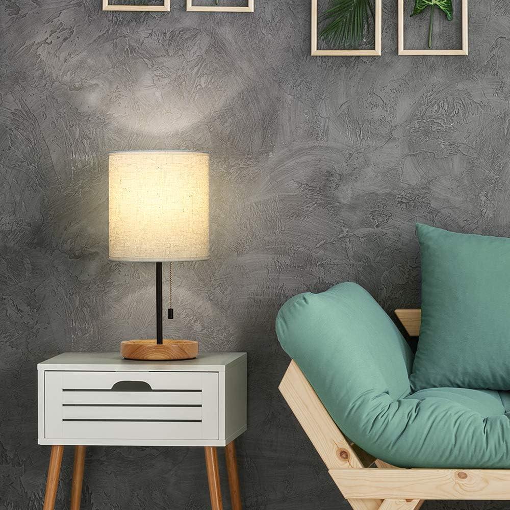 Lámpara de Mesa Moderna CADUKE LR2 con Base de Madera y Pantalla de Lino