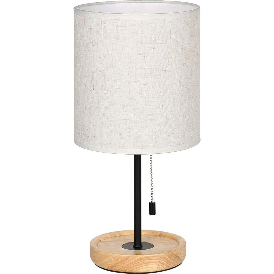 Lámpara de Mesa Moderna CADUKE LR2 con Base de Madera y Pantalla de Lino