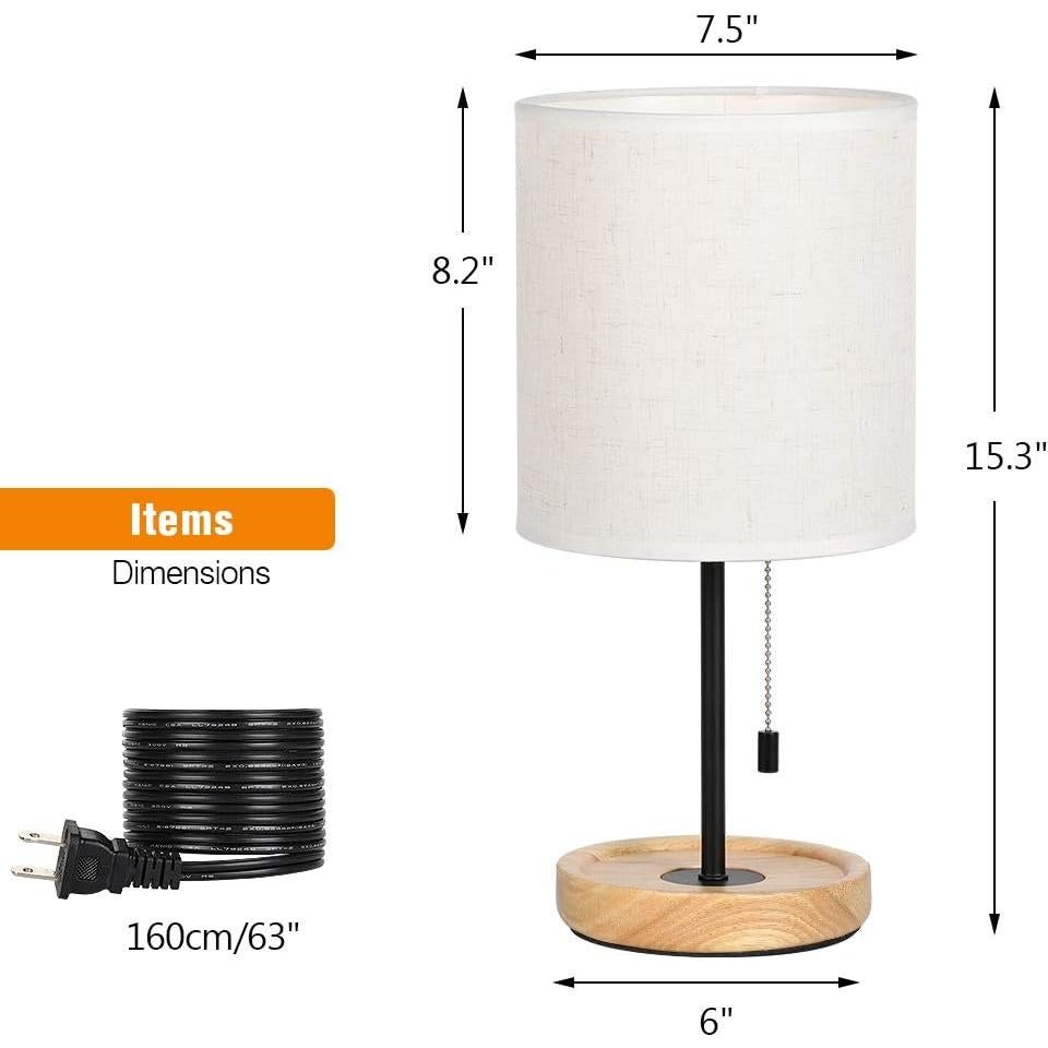 Lámpara de Mesa Moderna CADUKE LR2 con Base de Madera y Pantalla de Lino