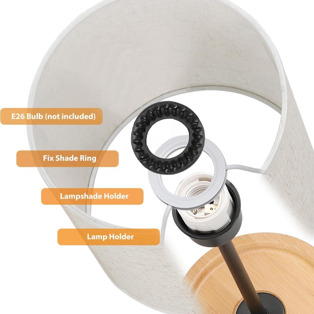 Lámpara de Mesa Moderna CADUKE LR2 con Base de Madera y Pantalla de Lino