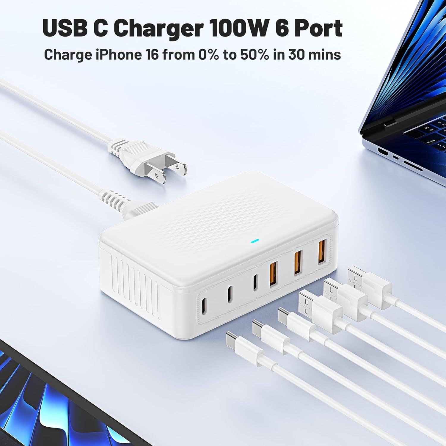 Cargador Rápido USB C 100W 6 Puertos Shenzhen ZYH-J20
