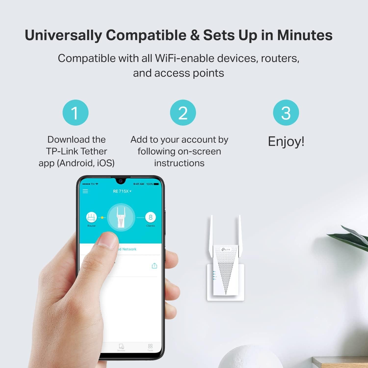 Extensor de Rango WiFi 6 TP-Link RE715X Doble Banda 2404 Mbps