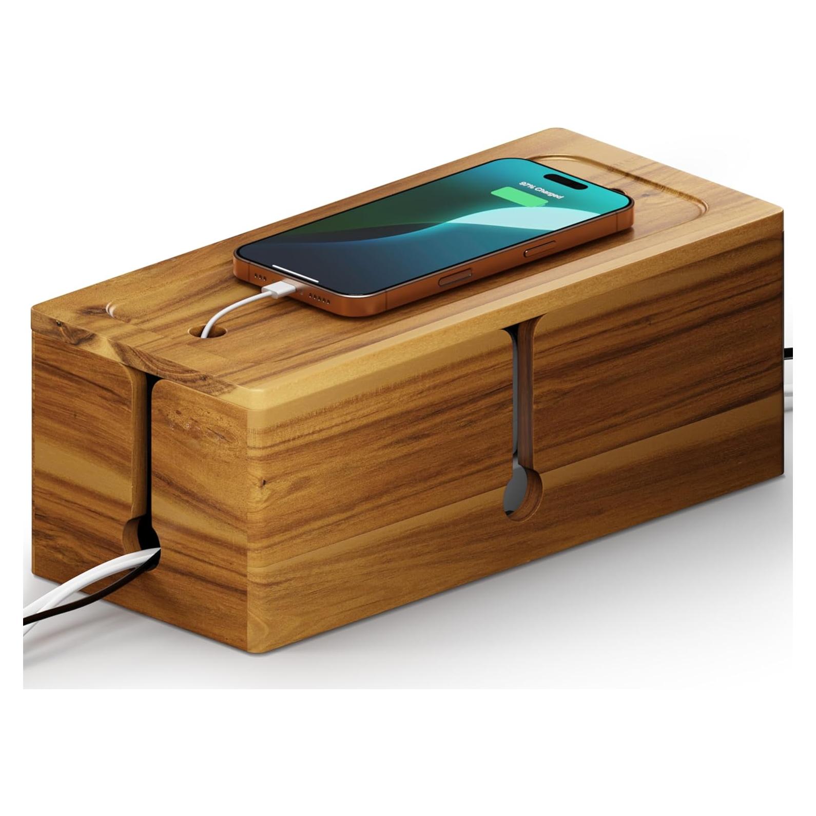 Caja de Gestión de Cables Grande BLUEWEST de Acacia 39.9x15.5cm