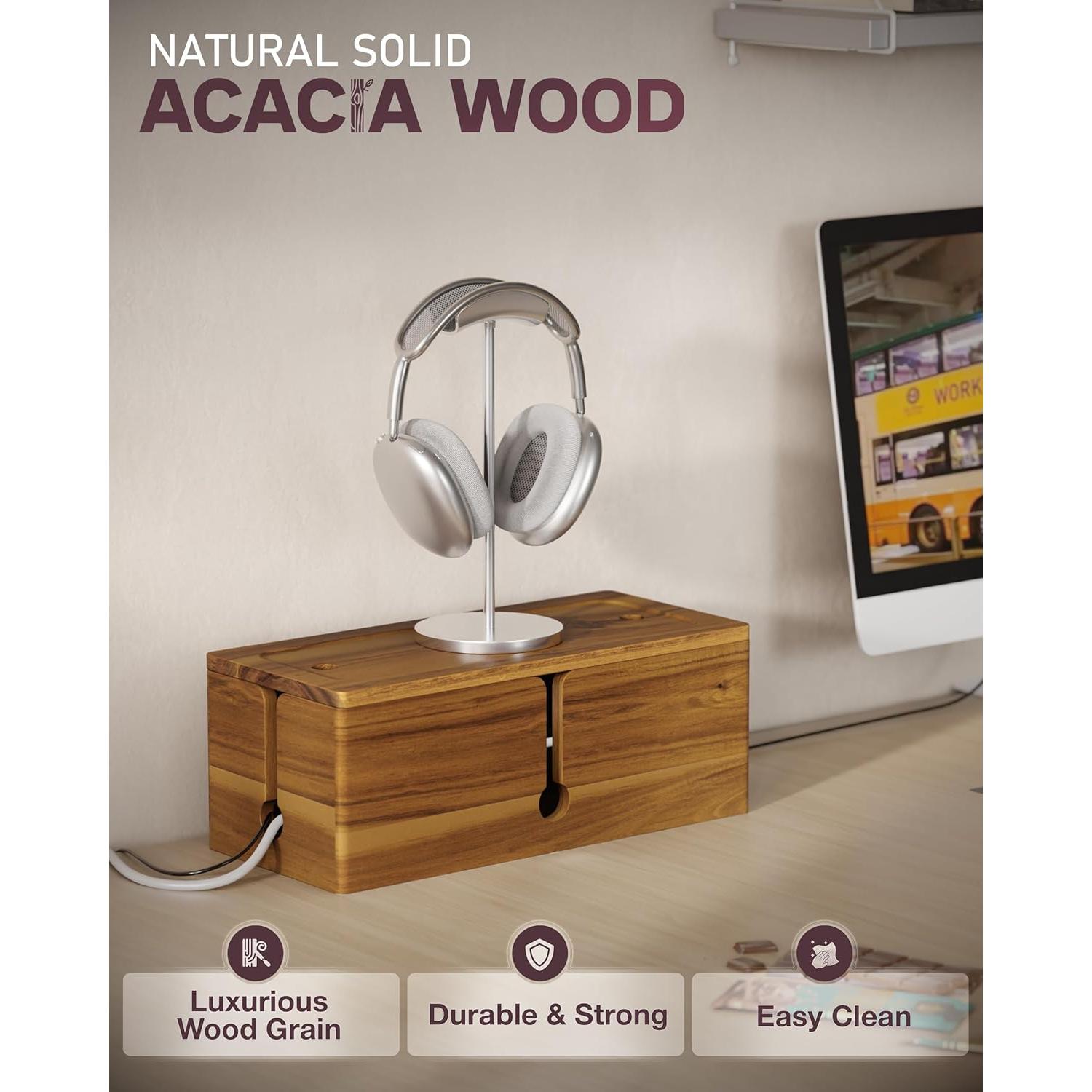 Caja de Gestión de Cables Grande BLUEWEST de Acacia 39.9x15.5cm