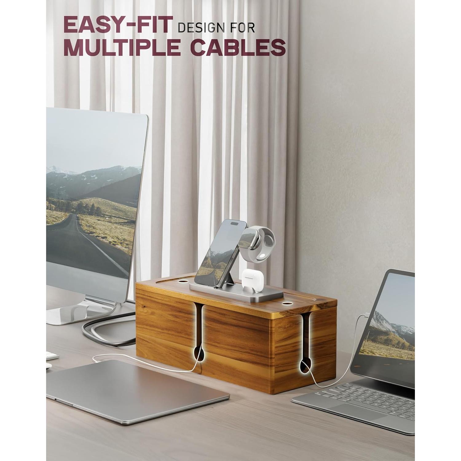 Caja de Gestión de Cables Grande BLUEWEST de Acacia 39.9x15.5cm