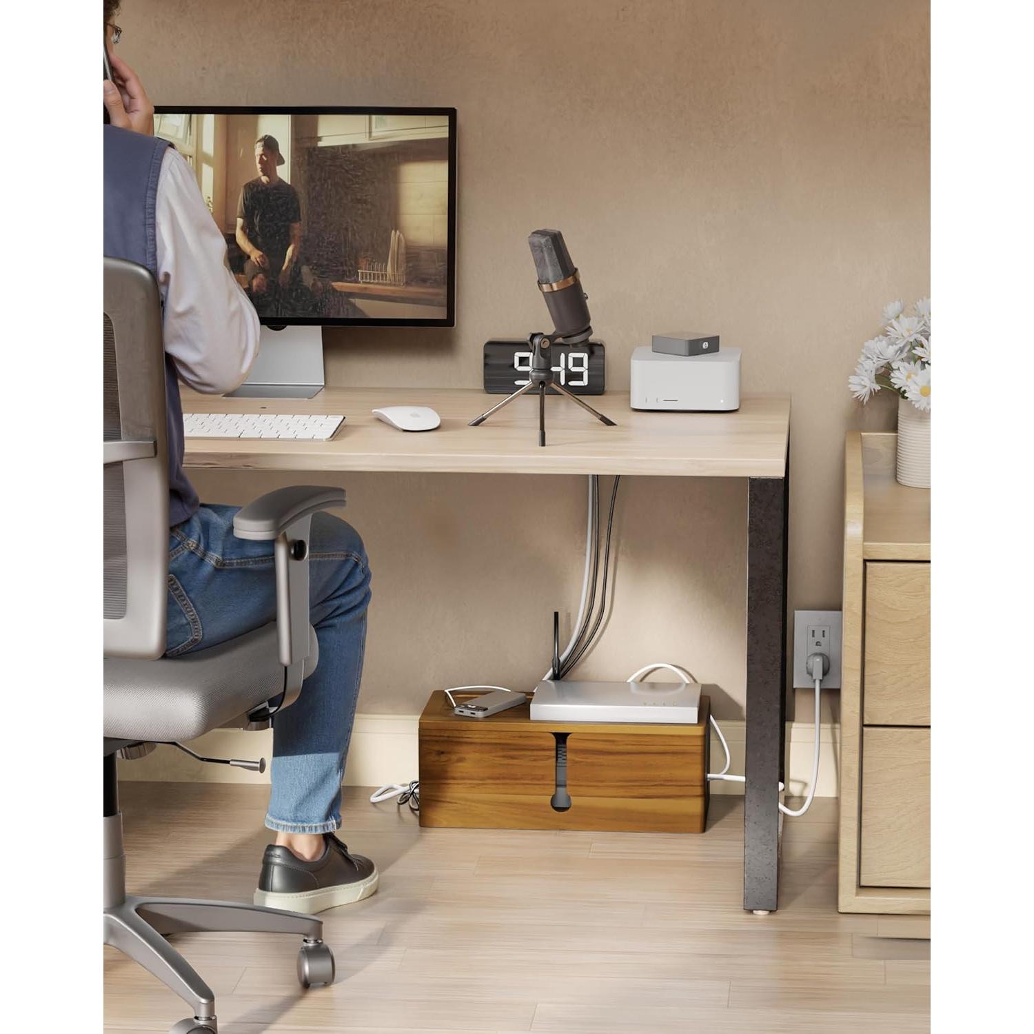 Caja de Gestión de Cables Grande BLUEWEST de Acacia 39.9x15.5cm