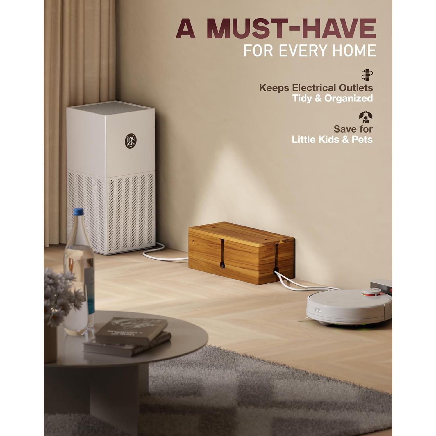 Caja de Gestión de Cables Grande BLUEWEST de Acacia 39.9x15.5cm