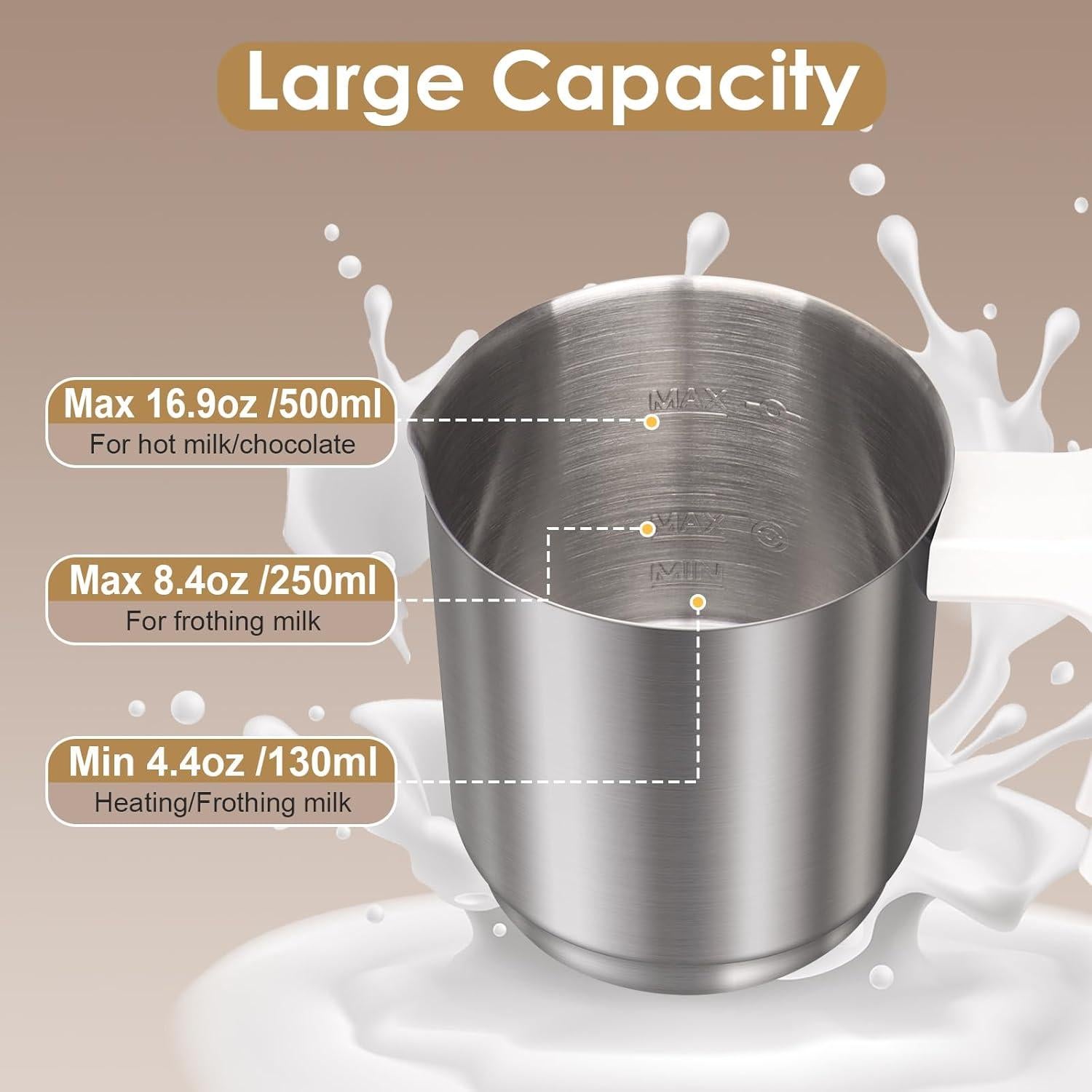 Espumador de Leche Eléctrico ByNaRIX 500 ml 4 en 1 Blanco