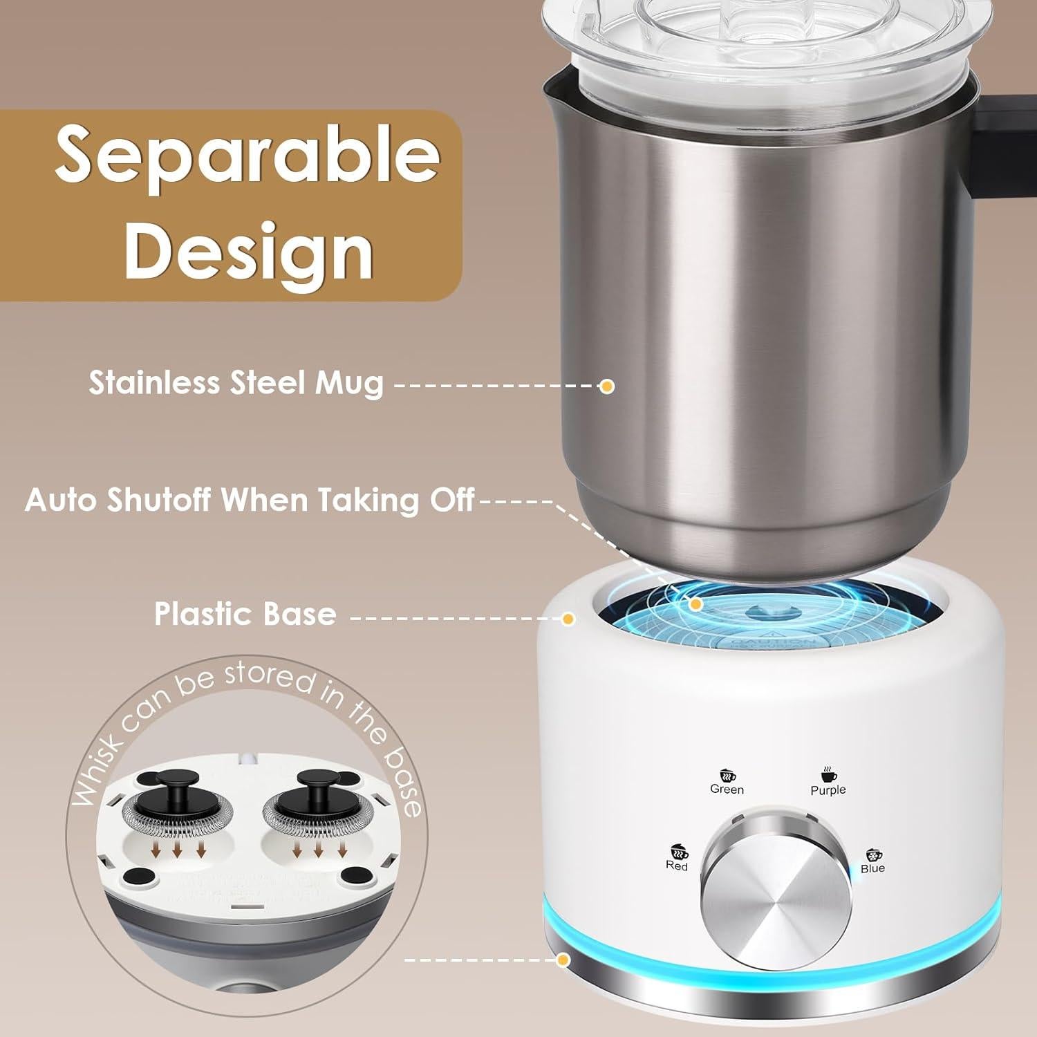 Espumador de Leche Eléctrico ByNaRIX 500 ml 4 en 1 Blanco