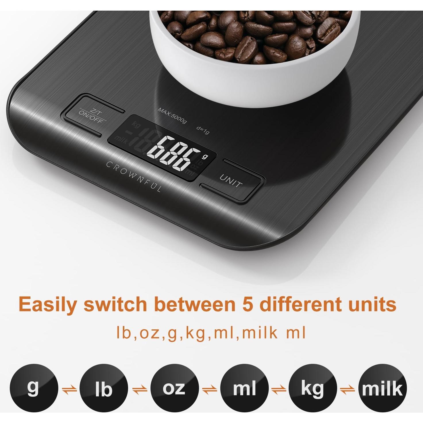 Balanza de Cocina Digital CROWNFUL 5 kg Acero Inoxidable LCD