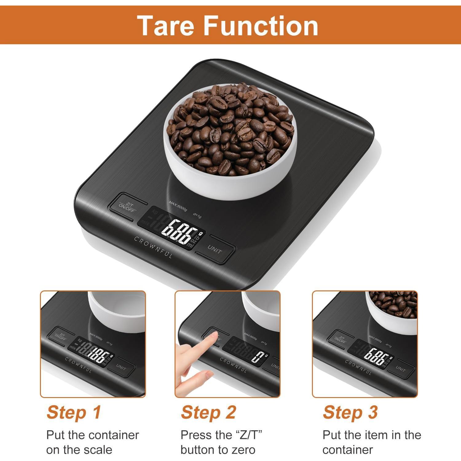 Balanza de Cocina Digital CROWNFUL 5 kg Acero Inoxidable LCD