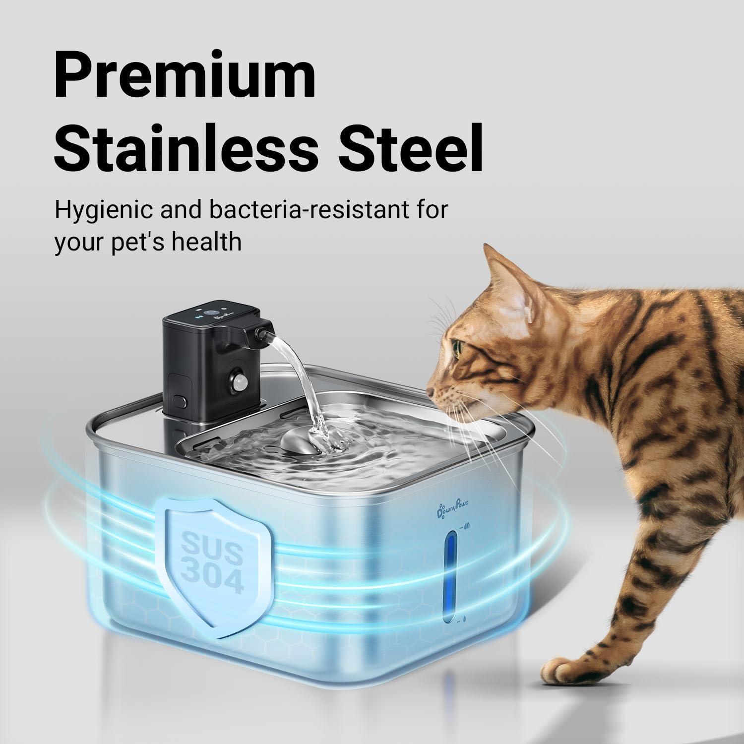 Fuente de Agua Inalámbrica DownyPaws 3L Acero Inoxidable