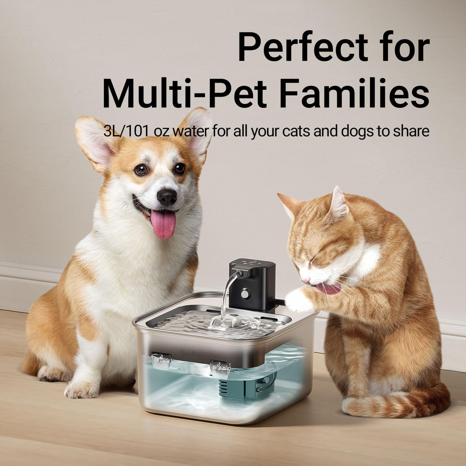 Fuente de Agua Inalámbrica DownyPaws 3L Acero Inoxidable