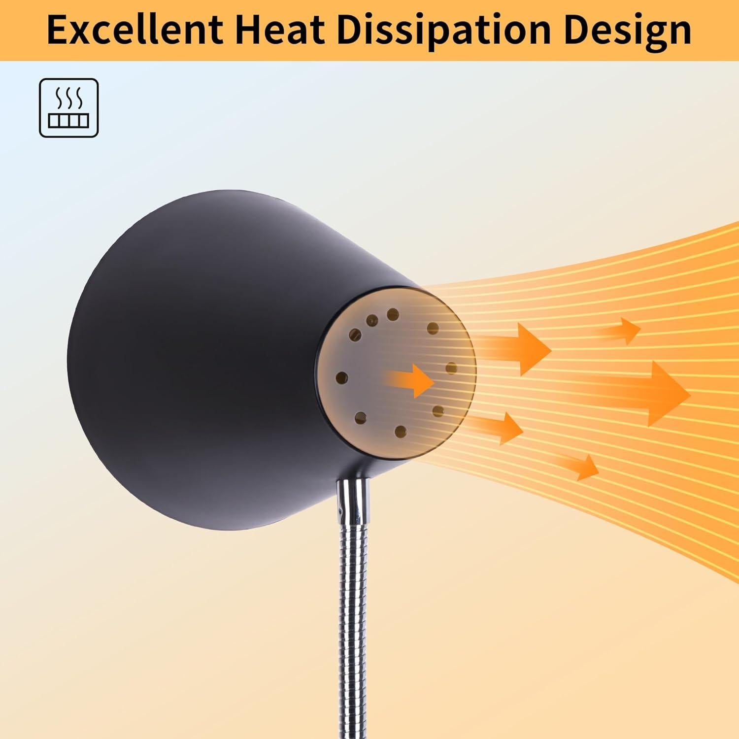 Lámpara de Escritorio LED RUNTOP Negra, 5 Niveles de Brillo, USB y Tipo C