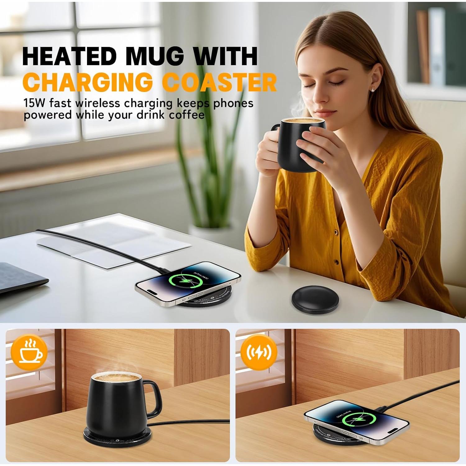 Taza Cerámica Inteligente USB 355ml Calentamiento 55°C Negro