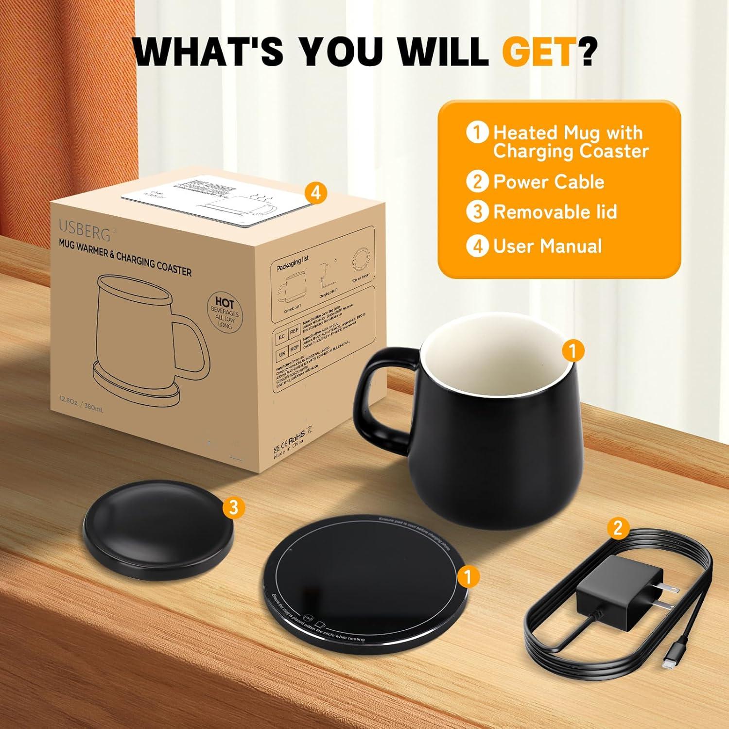 Taza Cerámica Inteligente USB 355ml Calentamiento 55°C Negro