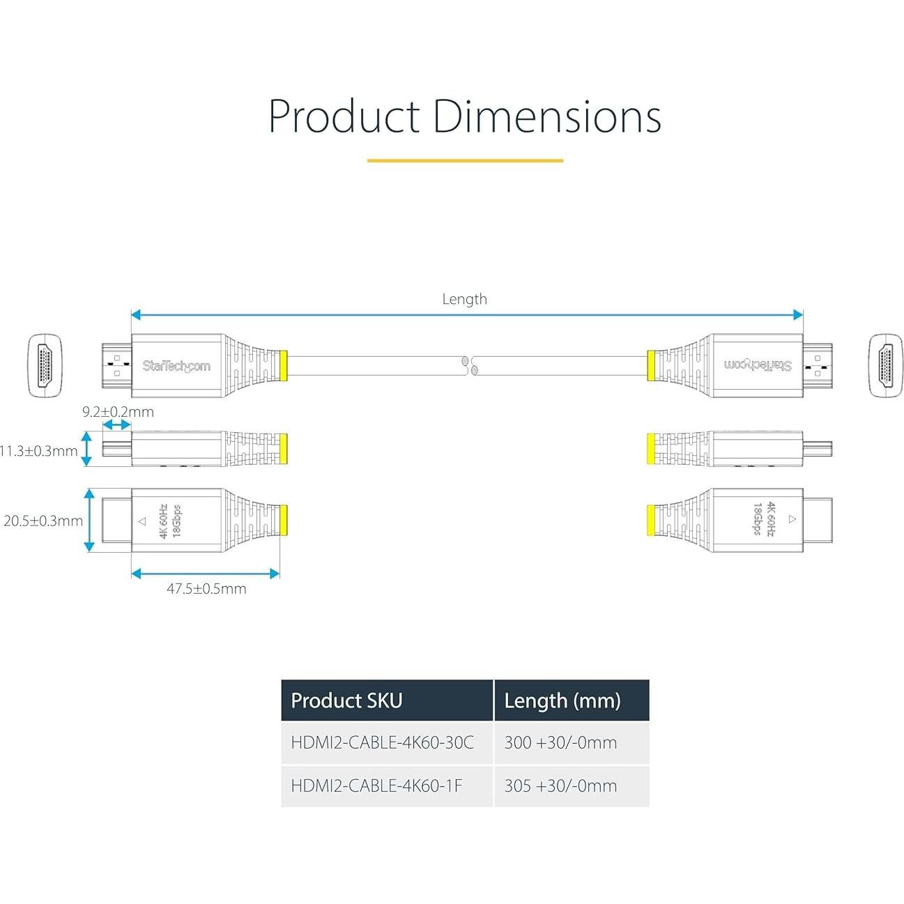 Cable HDMI 2.0 StarTech 0.3m 4K 60Hz Alta Velocidad