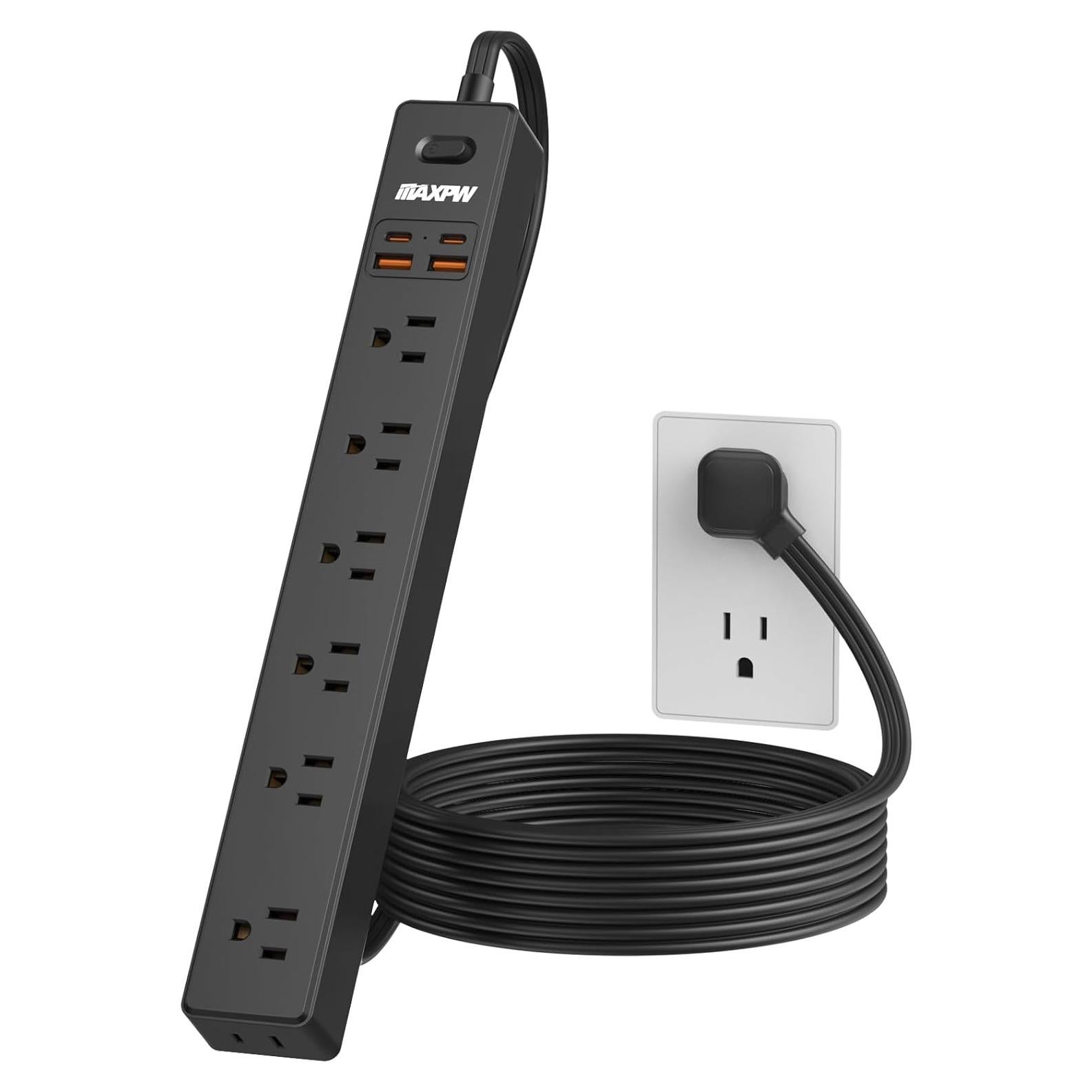 Regleta de Enchufes Maxpw 1.83m 7 Salidas 4 USB Carga Rápida