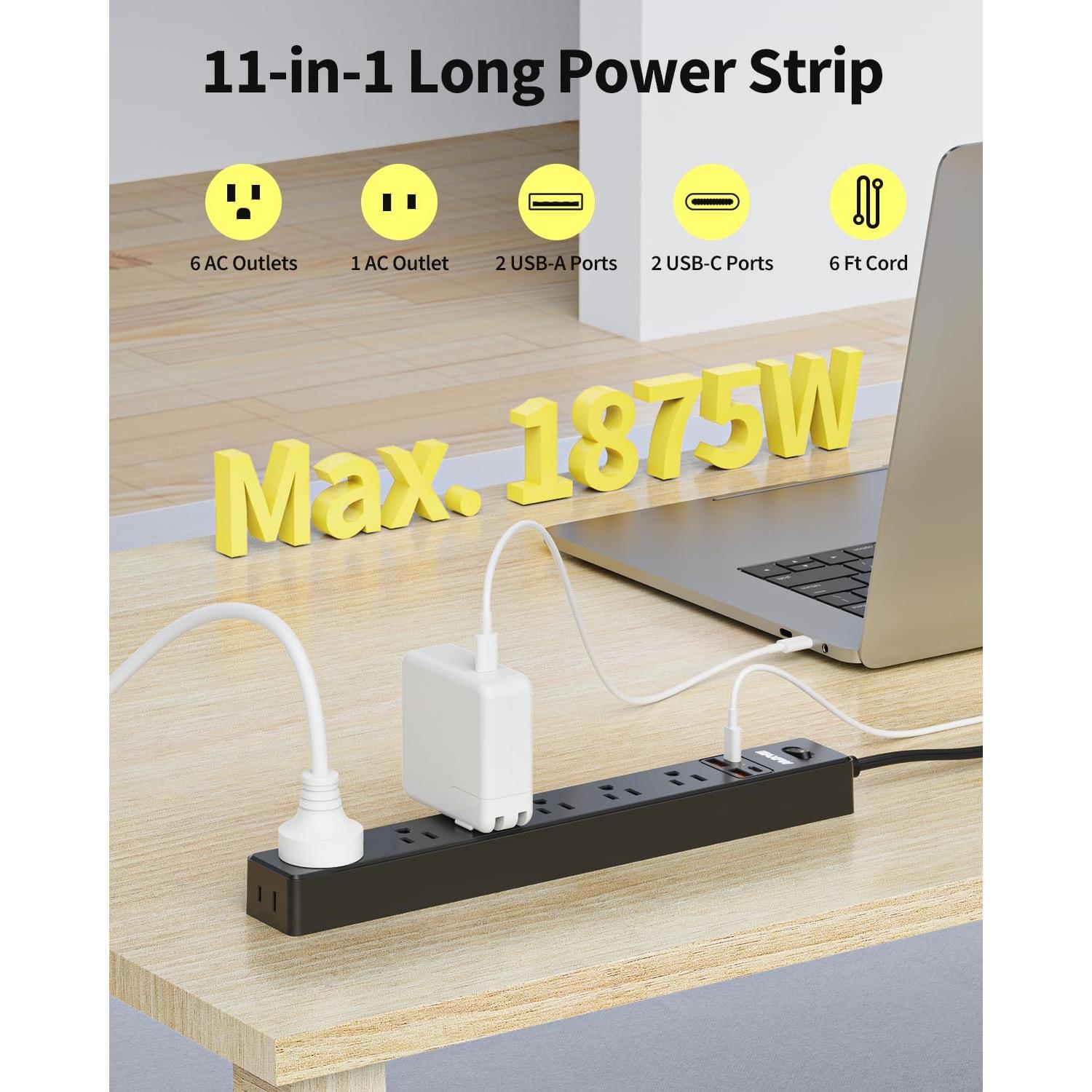 Regleta de Enchufes Maxpw 1.83m 7 Salidas 4 USB Carga Rápida