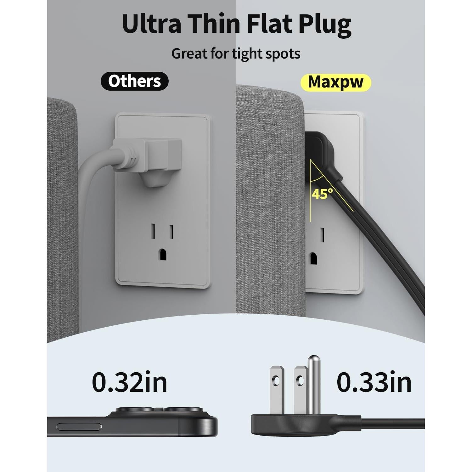 Regleta de Enchufes Maxpw 1.83m 7 Salidas 4 USB Carga Rápida