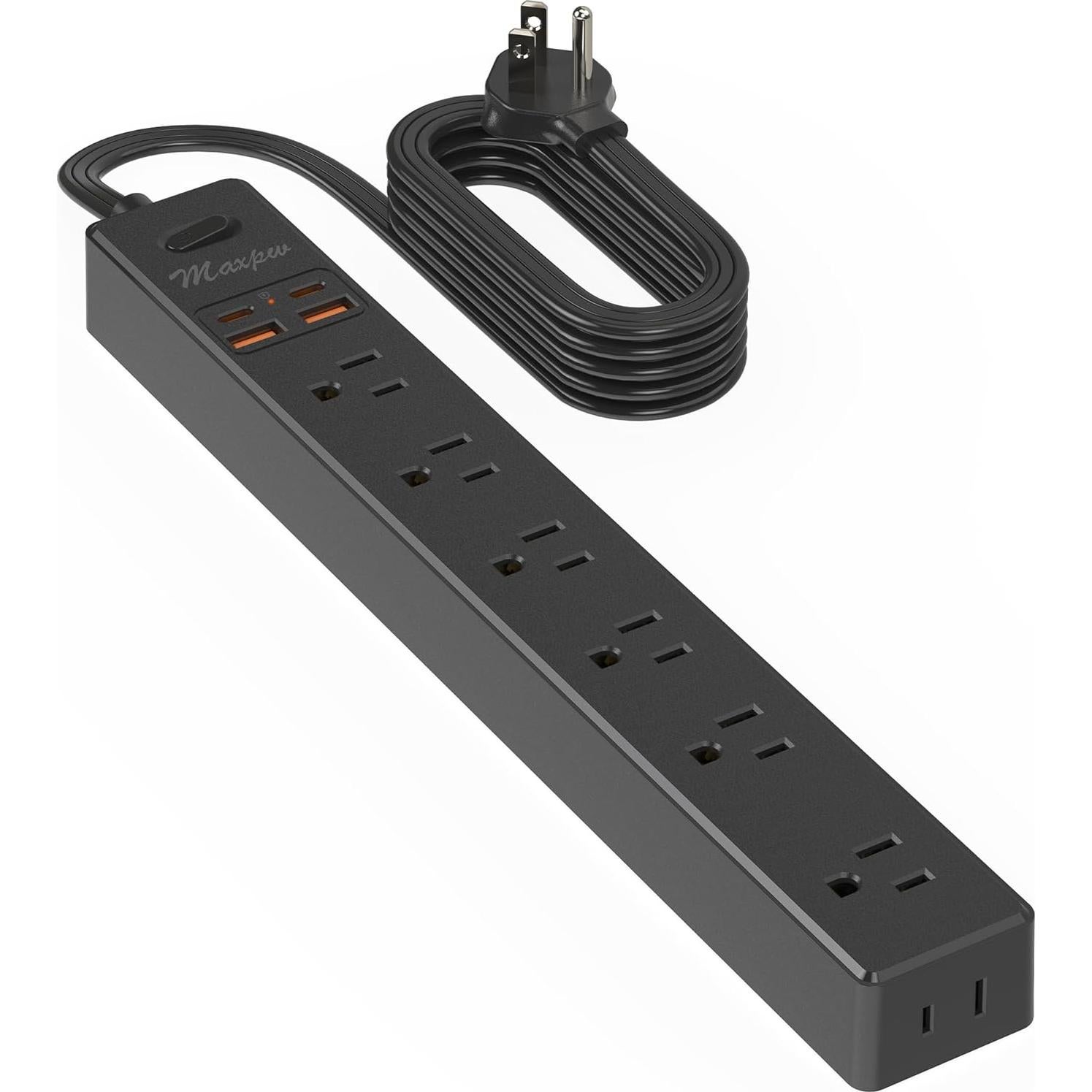 Regleta de Enchufes Maxpw 1.83m 7 Salidas 4 USB Carga Rápida