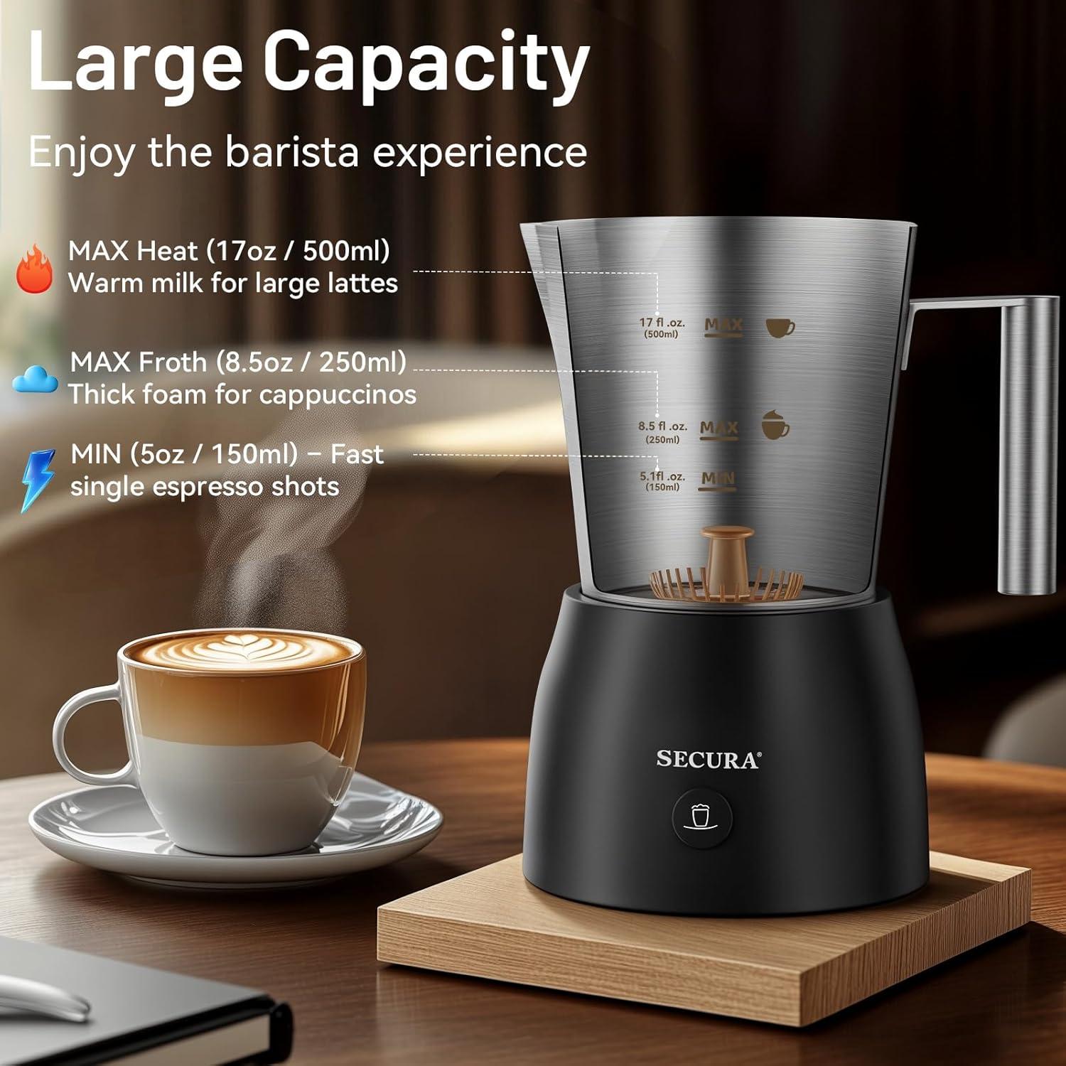 Espumador de Leche Secura F280R 500ml Acero Inoxidable 600W