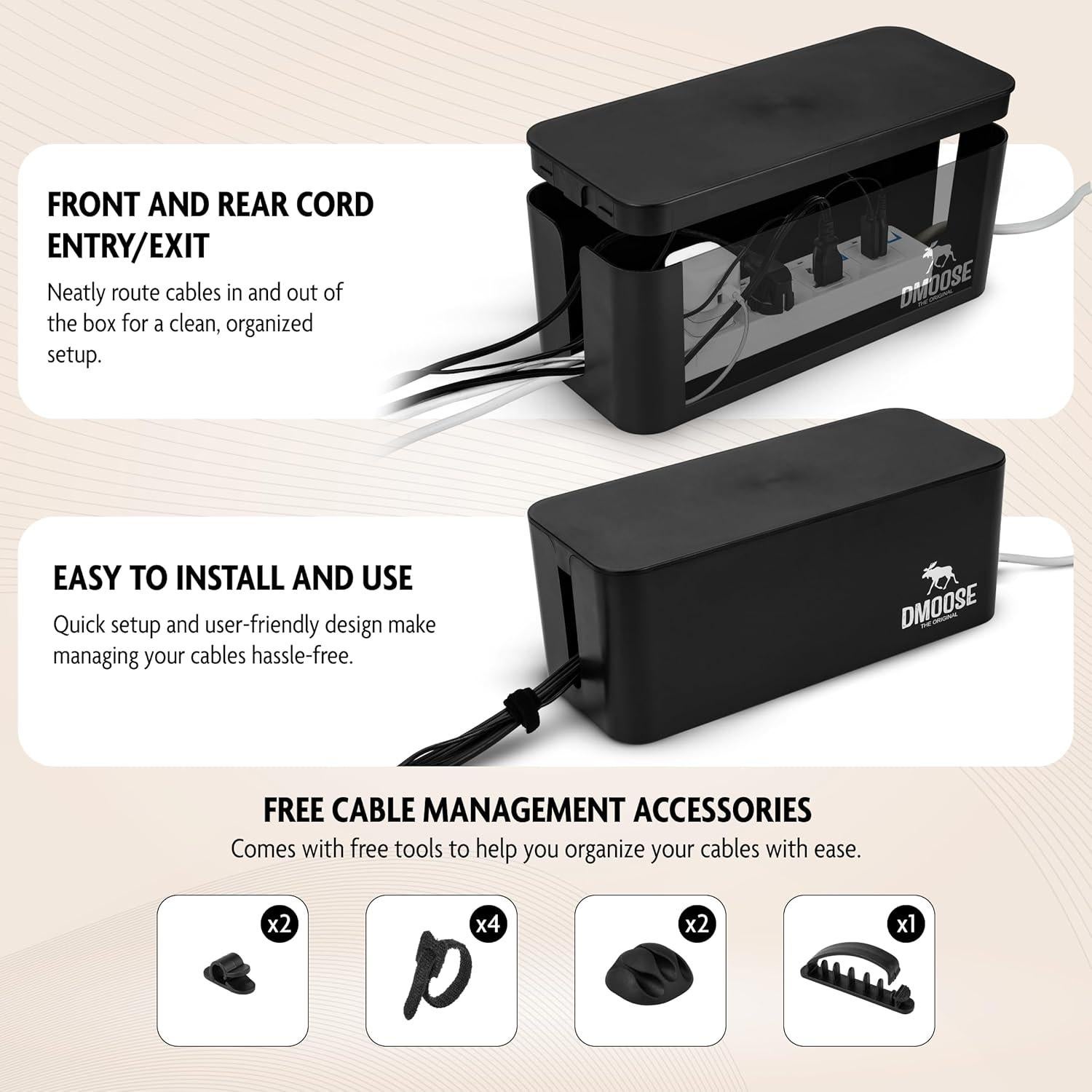 Caja Organizadora de Cables DMoose - 2 Piezas Negro