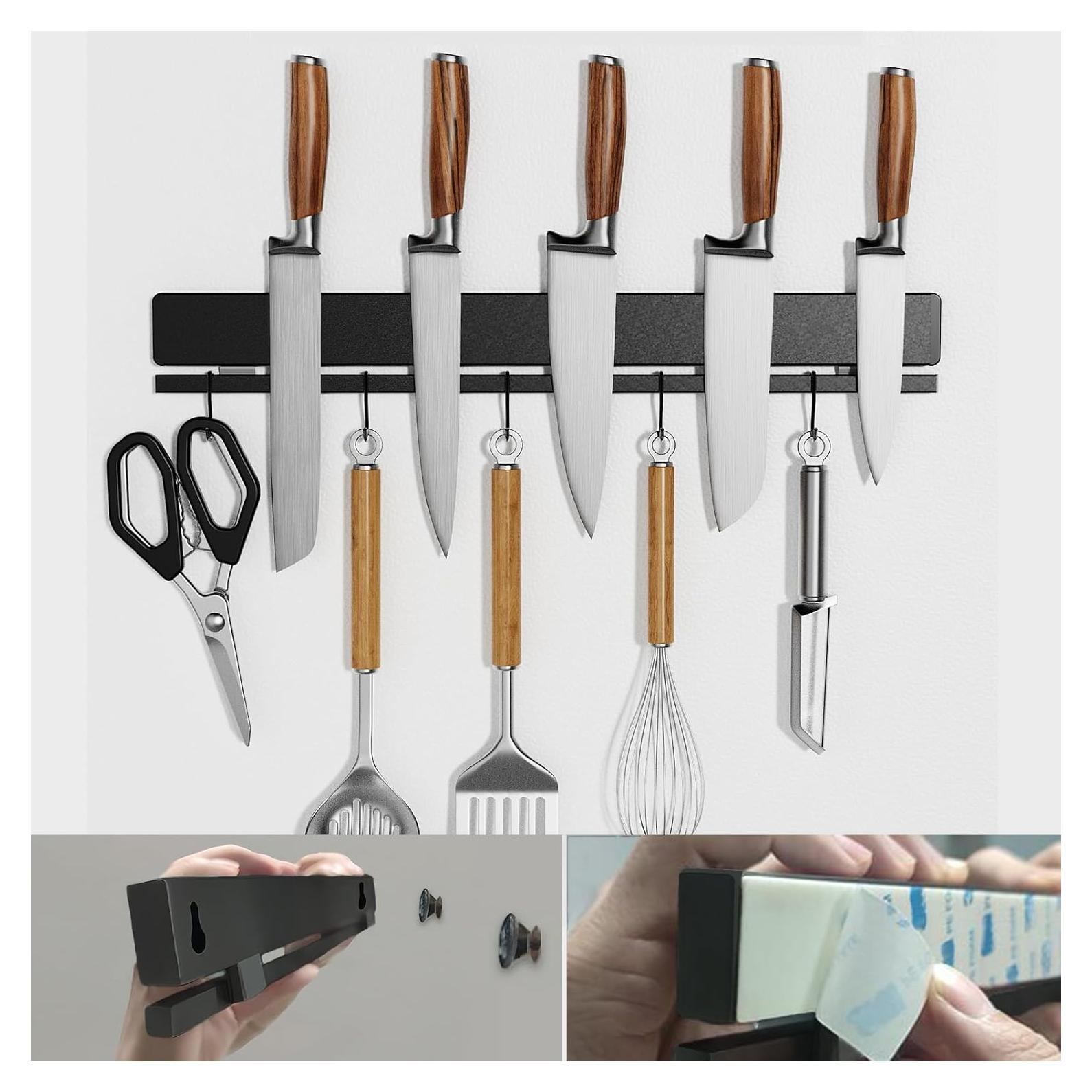 Soporte Magnético para Cuchillos YIIYIIN 44 cm Adhesivo 12 Ganchos