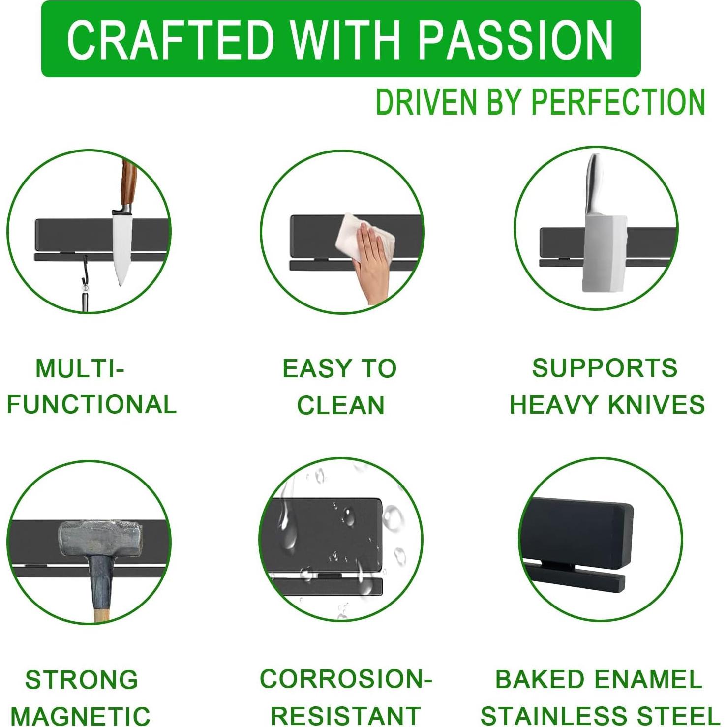 Soporte Magnético para Cuchillos YIIYIIN 44 cm Adhesivo 12 Ganchos