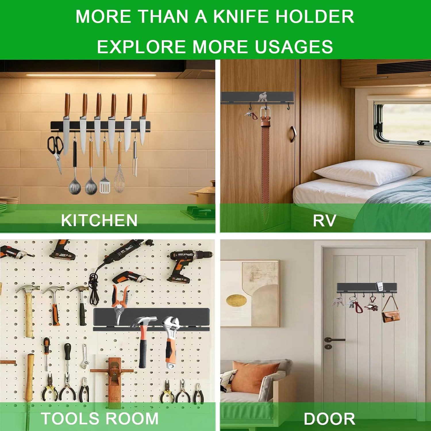 Soporte Magnético para Cuchillos YIIYIIN 44 cm Adhesivo 12 Ganchos