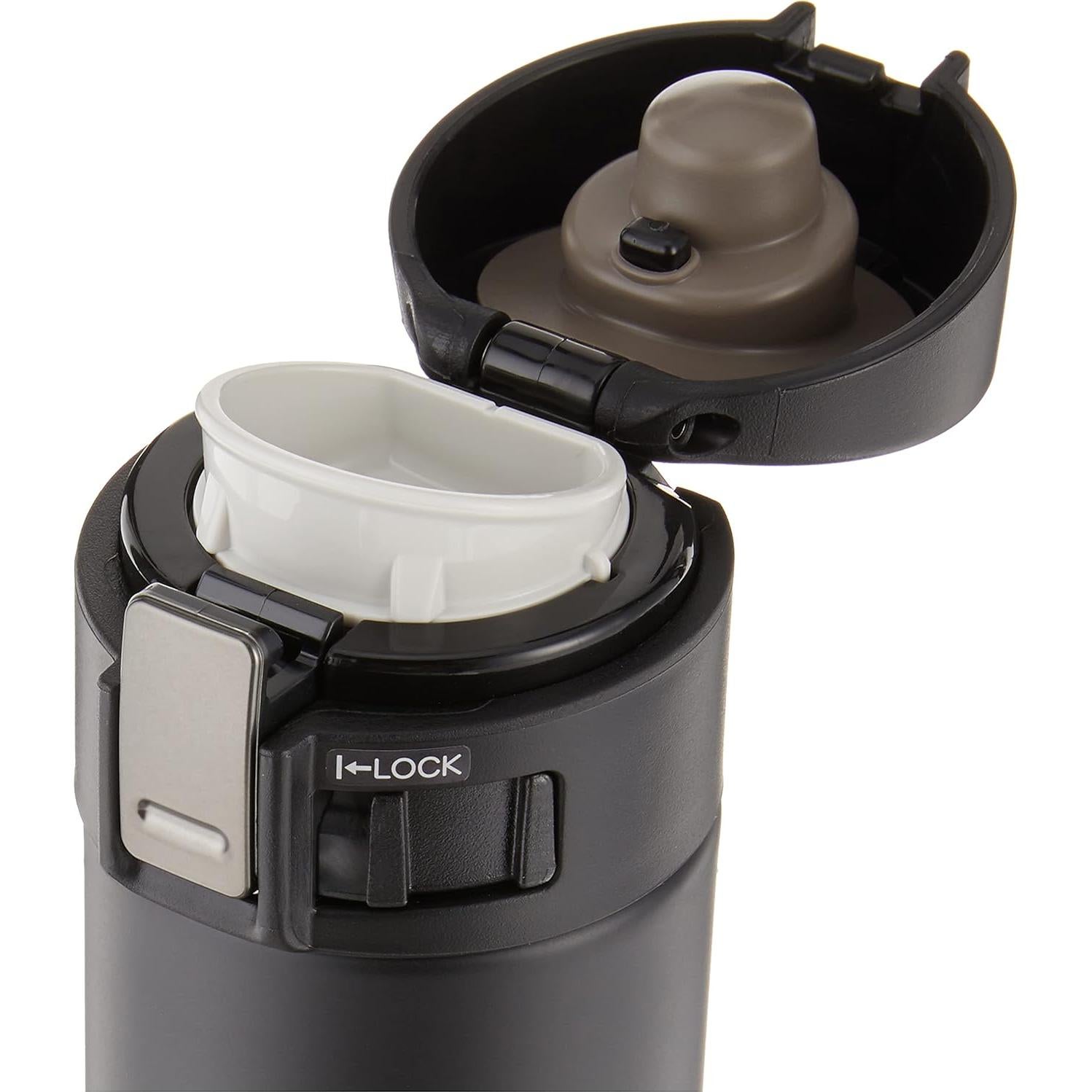 Taza de Acero Inoxidable Zojirushi 0.36L Negra con Tapa Abatible