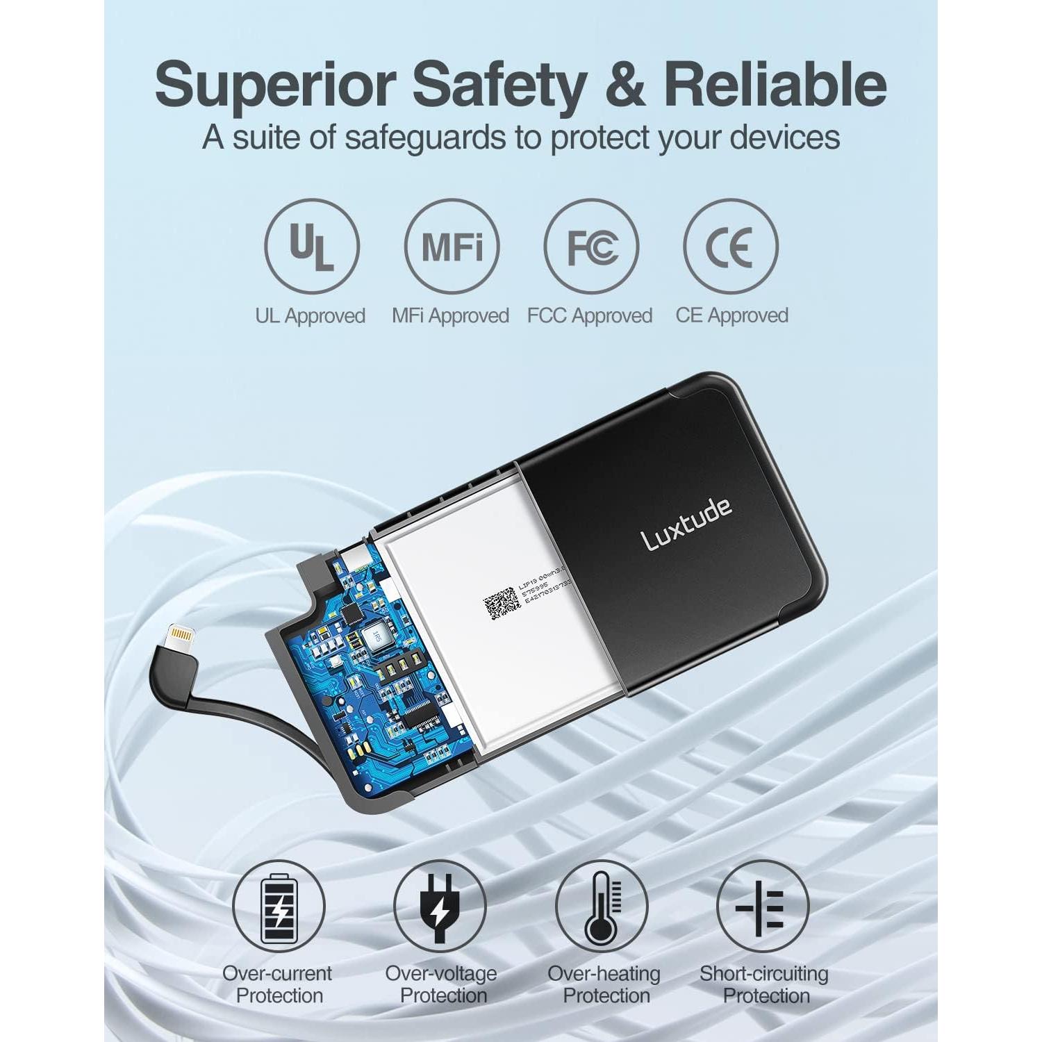 Cargador Portátil Luxtude 5000mAh para iPhone con Cable Lightning