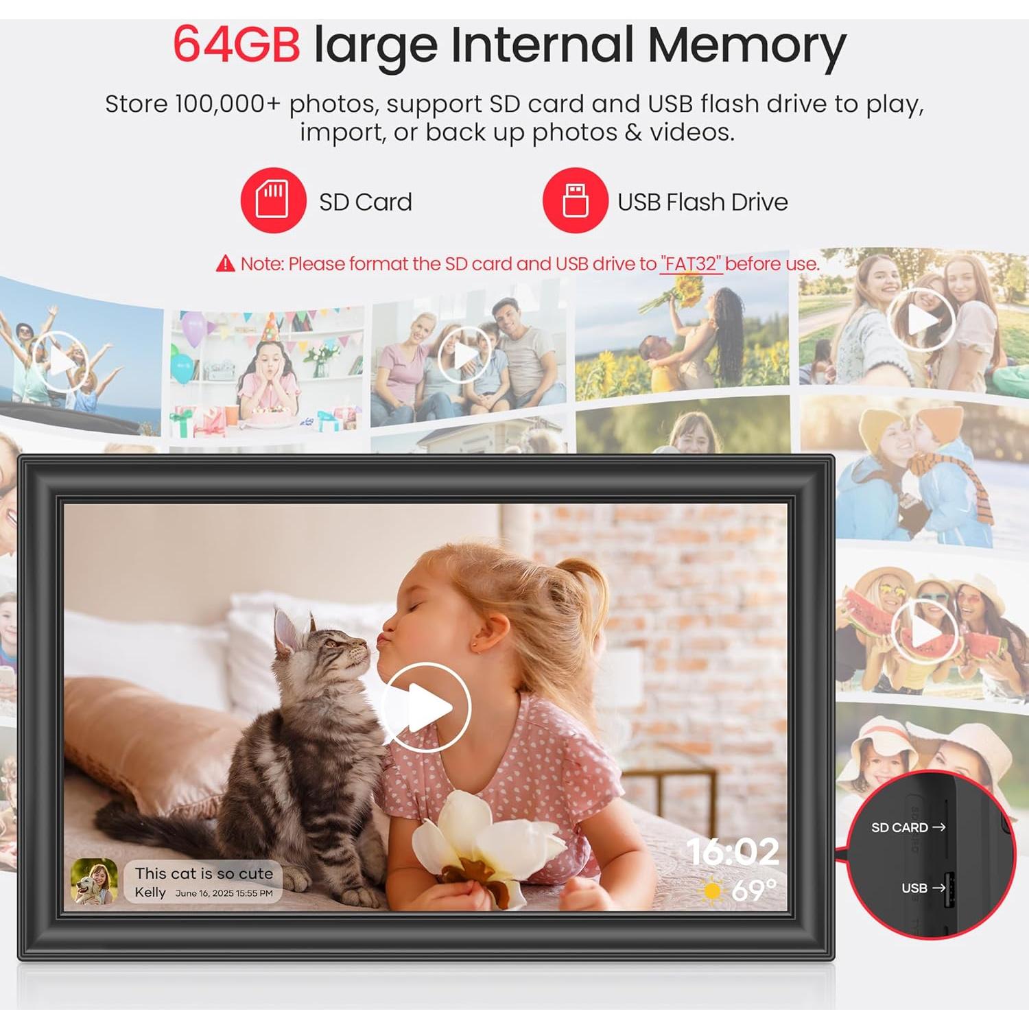 Marco de Fotos Digital BIGASUO 15.6" WiFi 64GB Pantalla FHD