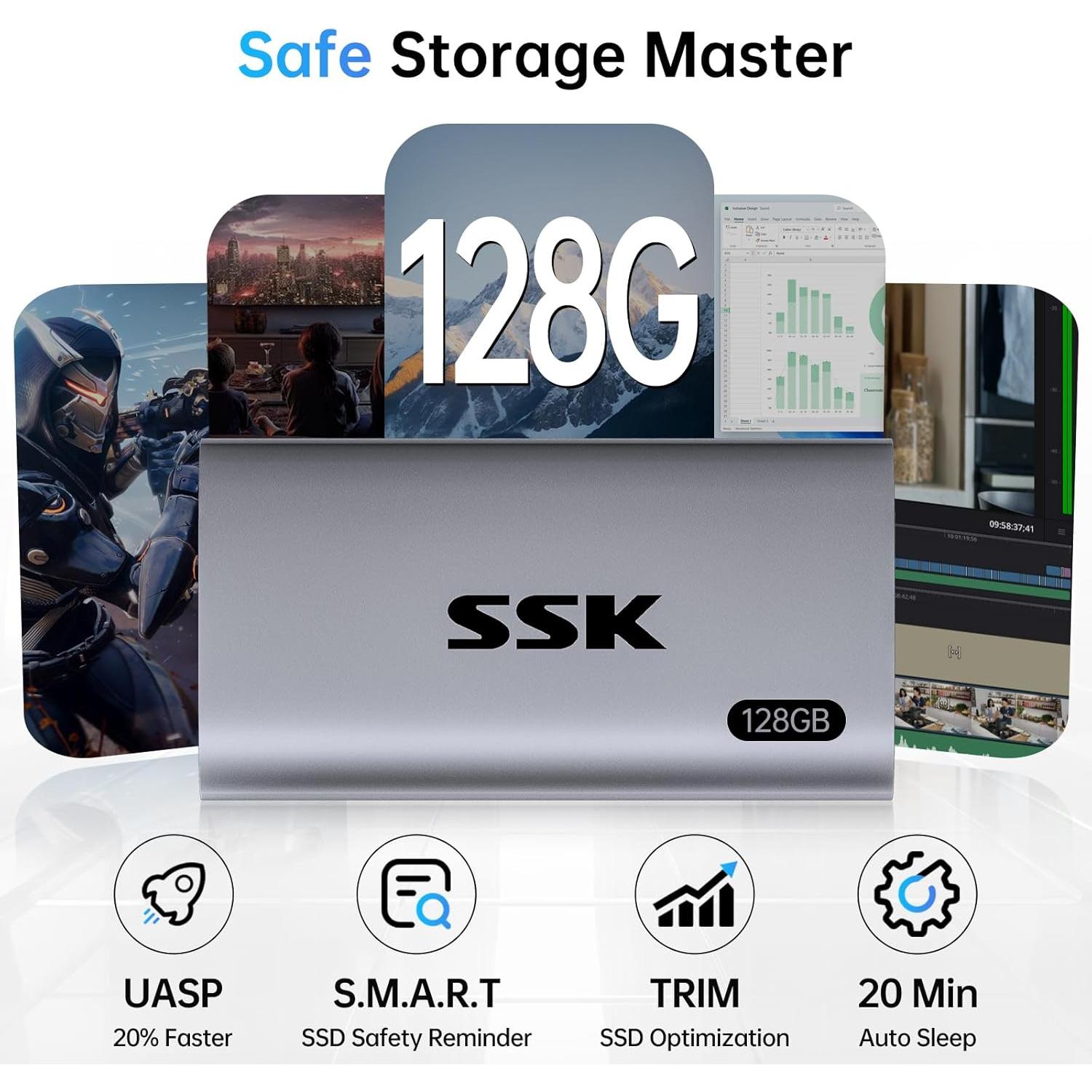 Disco Duro Externo SSK 128GB SSD Portátil USB 3.2 Rápido