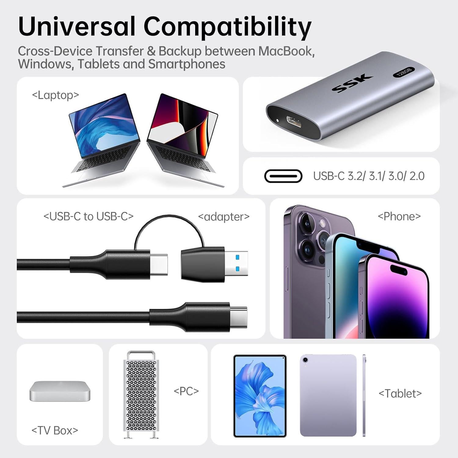 Disco Duro Externo SSK 128GB SSD Portátil USB 3.2 Rápido