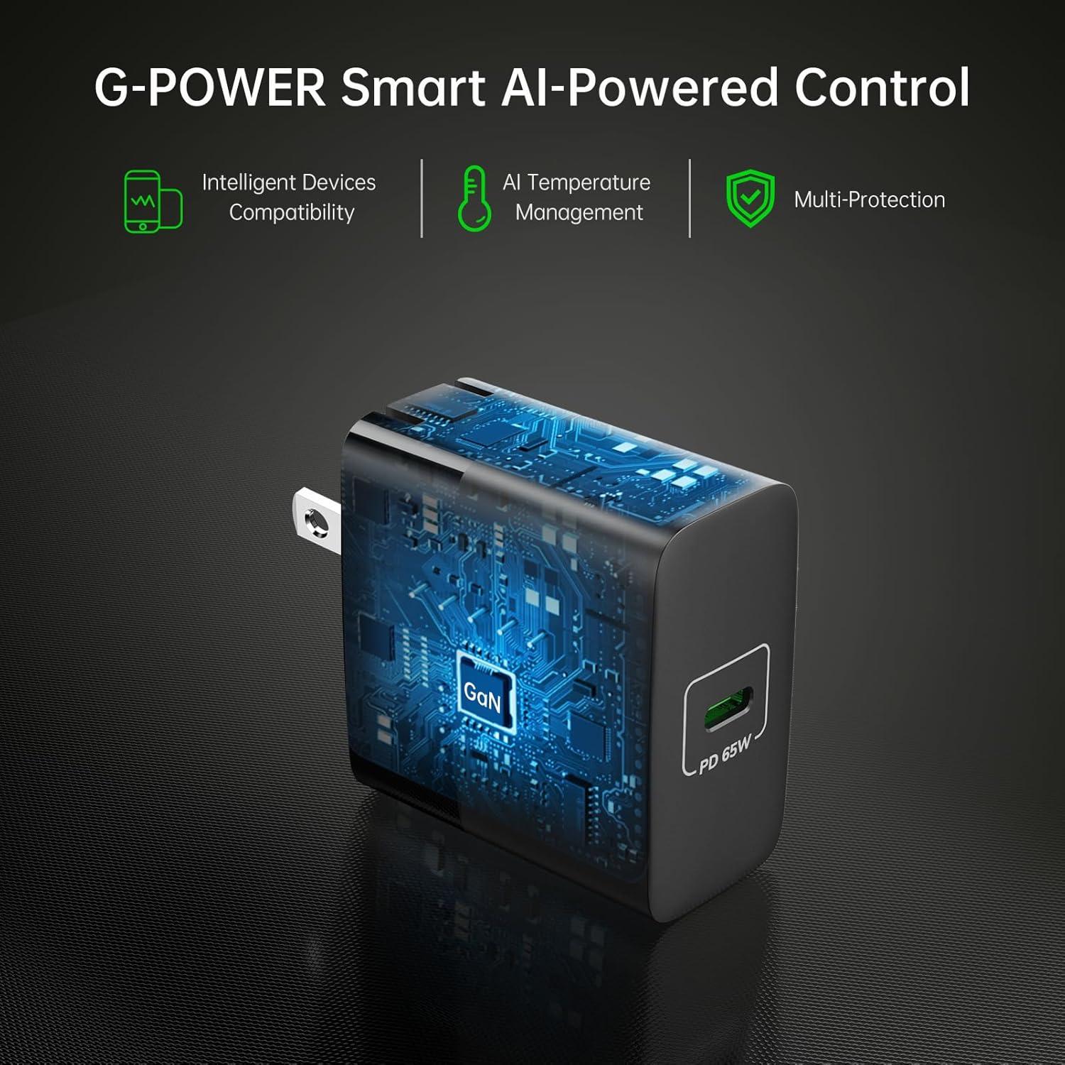 Cargador USB C 65W G-POWER Pulse 65 Carga Rápida PD 3.0