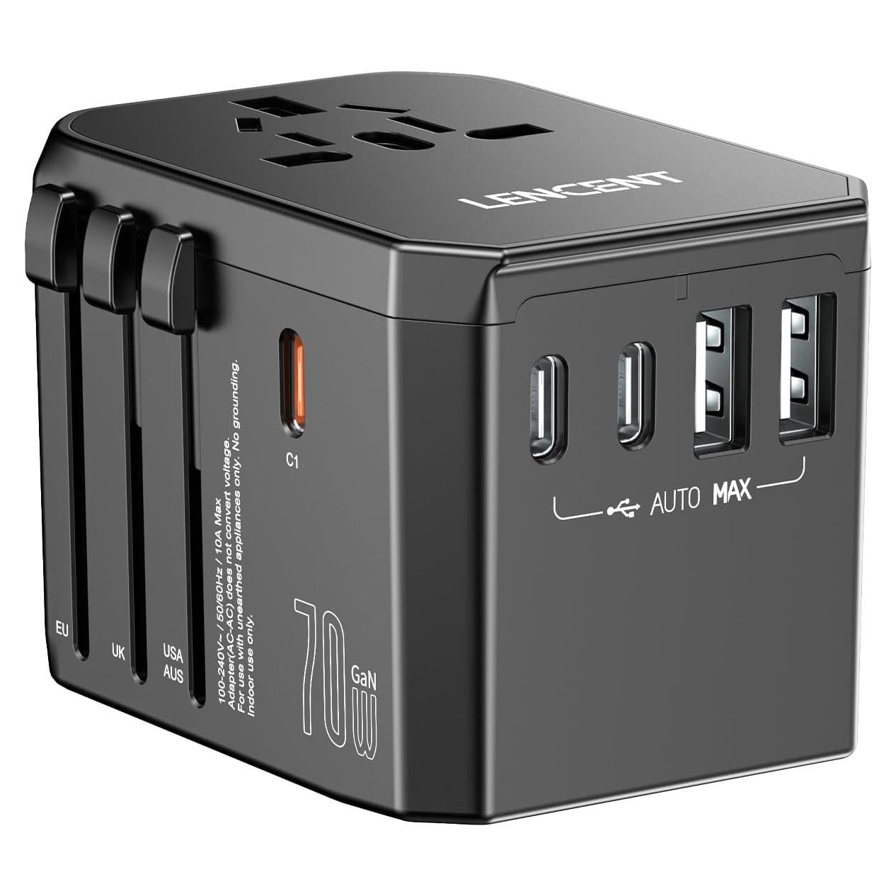 Adaptador de Viaje Universal LENCENT 70W Cargador Rápido USB-C