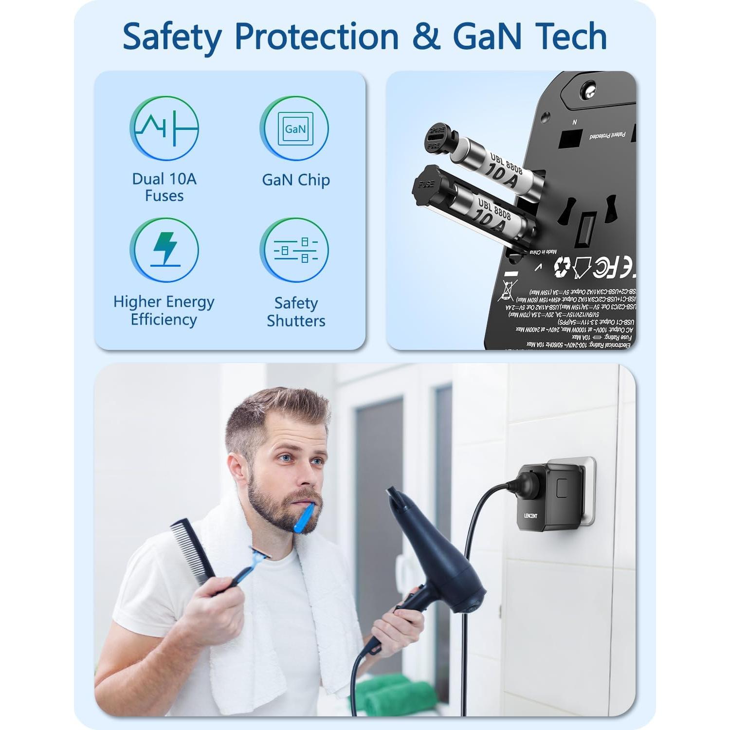 Adaptador de Viaje Universal LENCENT 70W Cargador Rápido USB-C