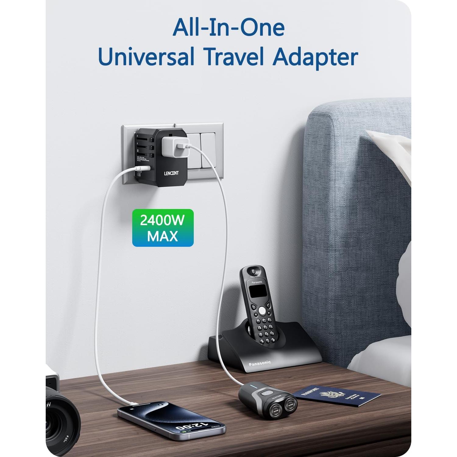 Adaptador de Viaje Universal LENCENT 70W Cargador Rápido USB-C