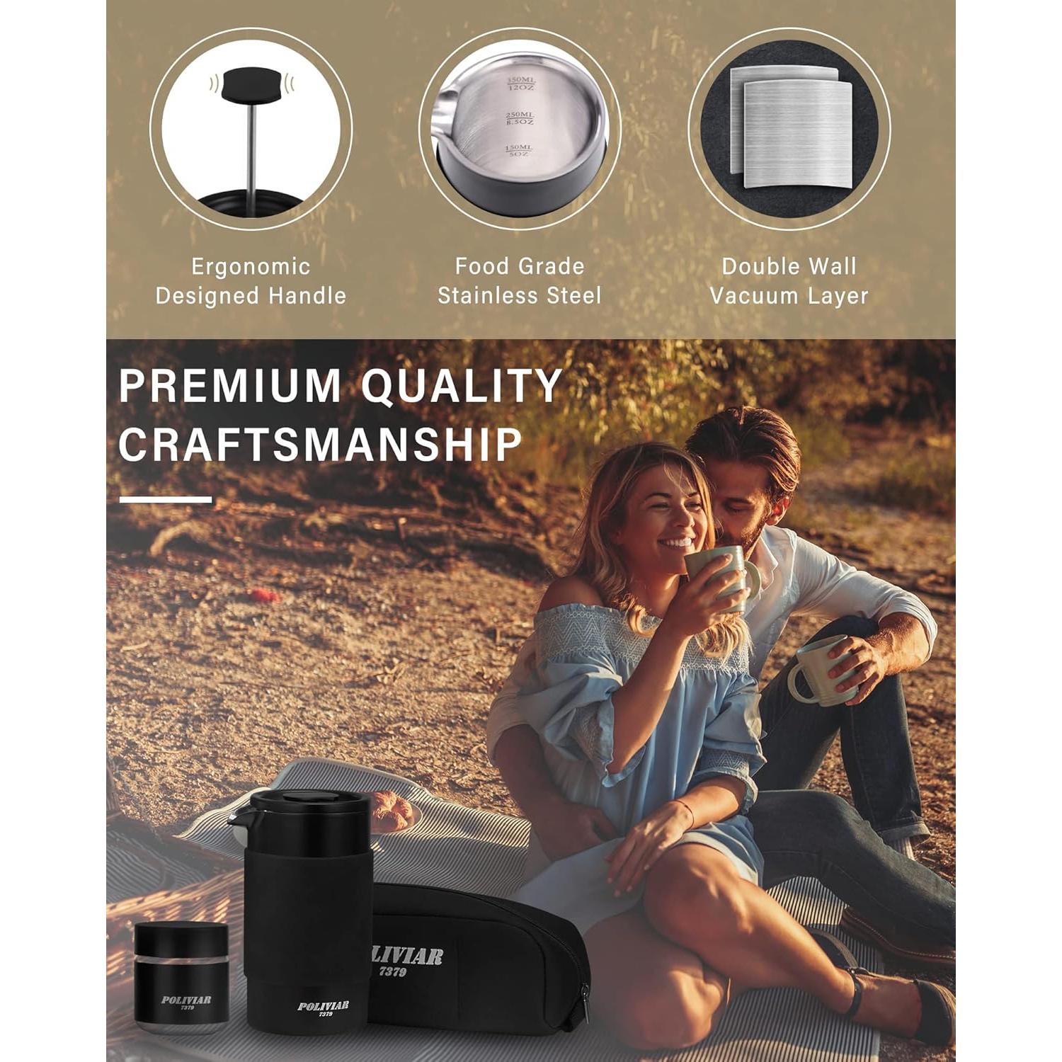 Cafetera Prensa Francesa POLIVIAR 12 oz Acero Inoxidable