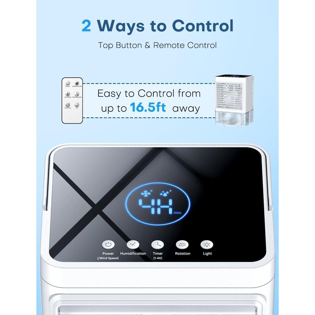 Small Air Conditioner w/ 3 Speeds&3 Modes, Remote, 1100ML Tank Humidifier, 8-Cube Ice Tray, 120° Oscillating, 4 IN 1 Portable Air Conditioners, 7-Color Light, 4H Timer Desk AC Unit for Bedroom