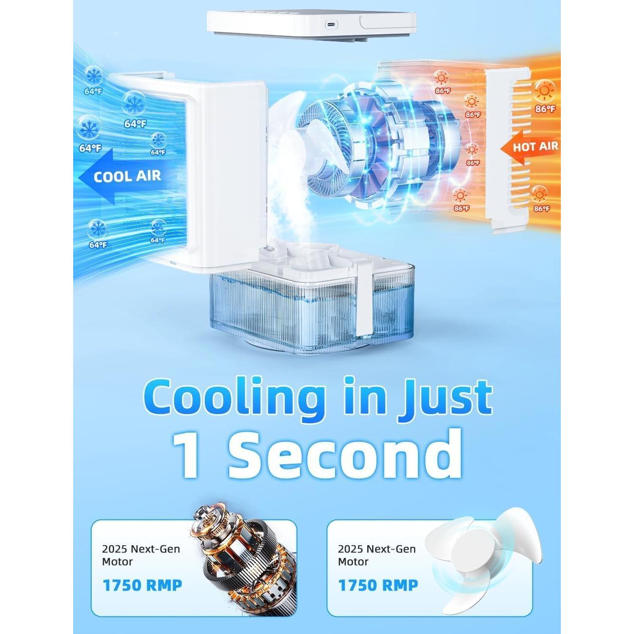 Small Air Conditioner w/ 3 Speeds&3 Modes, Remote, 1100ML Tank Humidifier, 8-Cube Ice Tray, 120° Oscillating, 4 IN 1 Portable Air Conditioners, 7-Color Light, 4H Timer Desk AC Unit for Bedroom