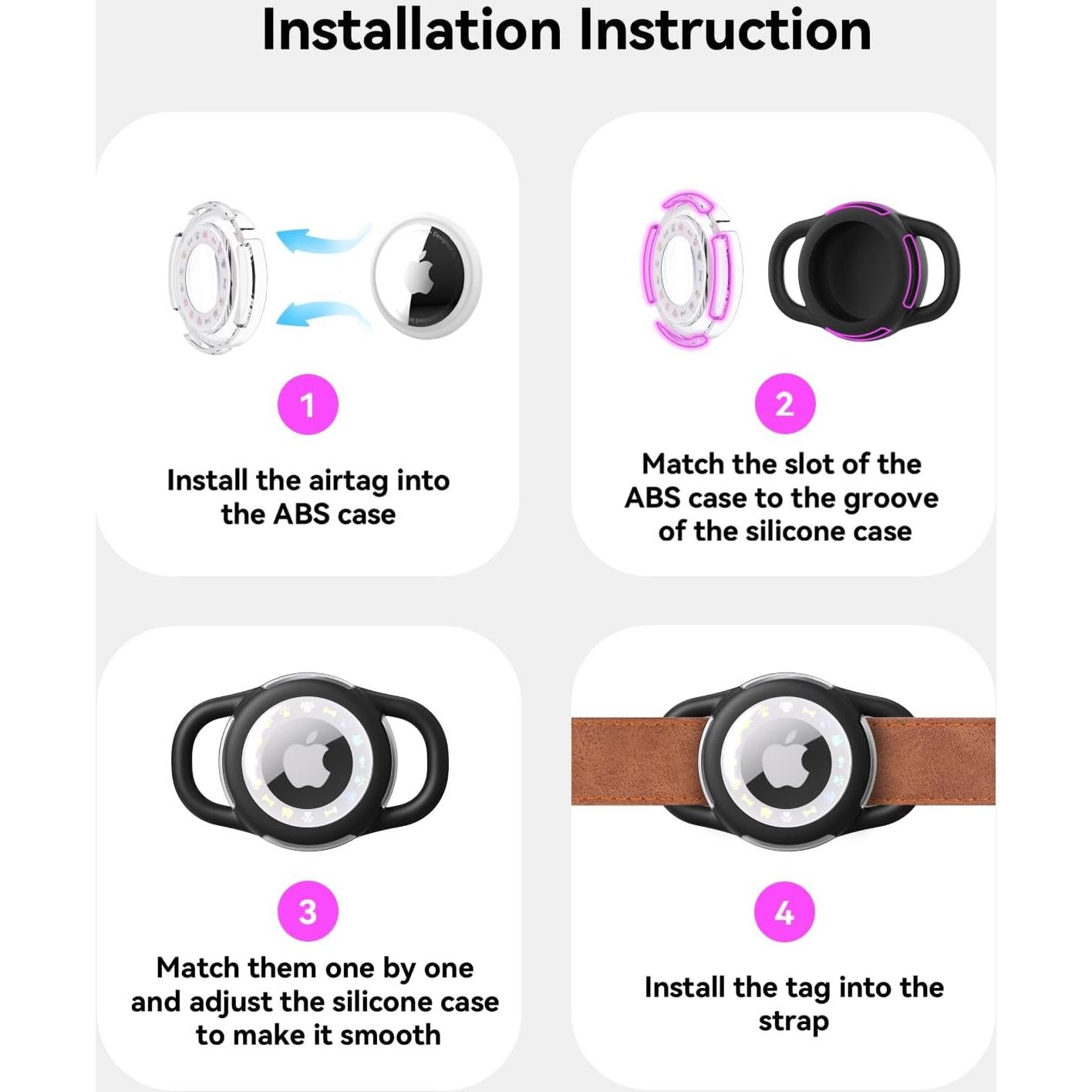 Soporte Airtag para Perro WhoseID Negro Pequeño Impermeable