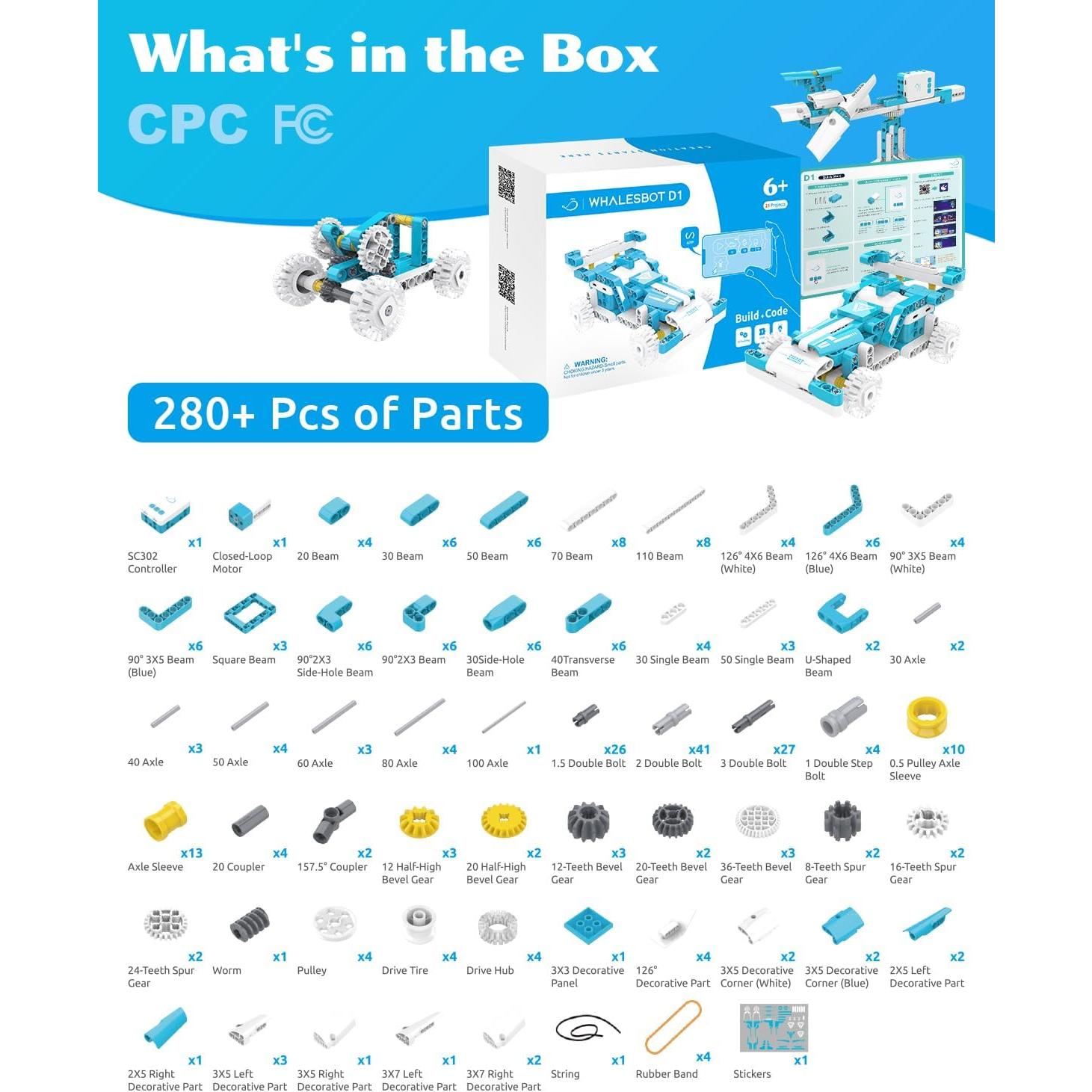 Kit de Robot de Codificación WhalesBot D1 21-en-1 para Niños 4-10 Años