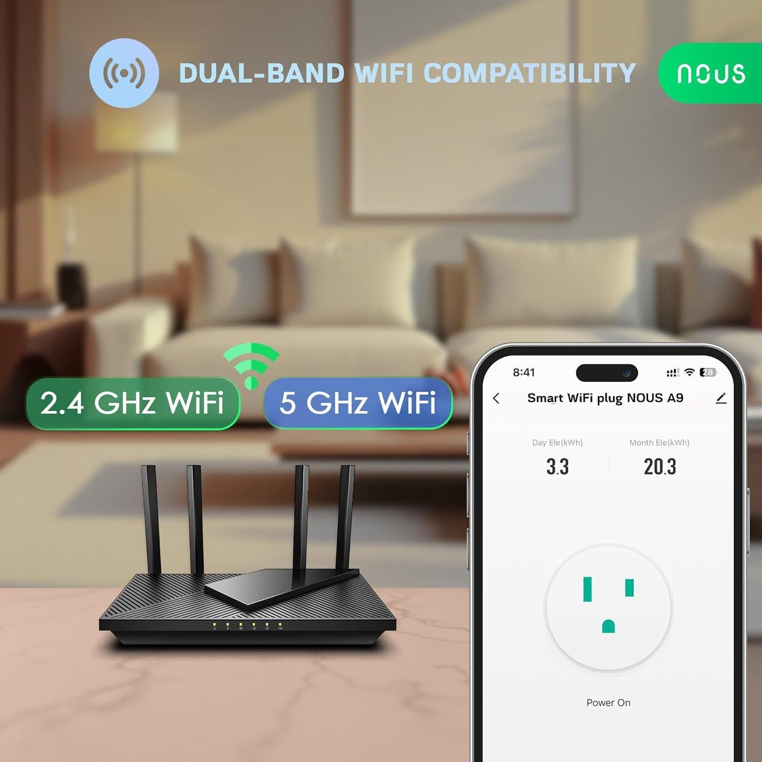 Enchufe Inteligente Wi-Fi NOUS A9 15A Doble Banda 2.4/5GHz