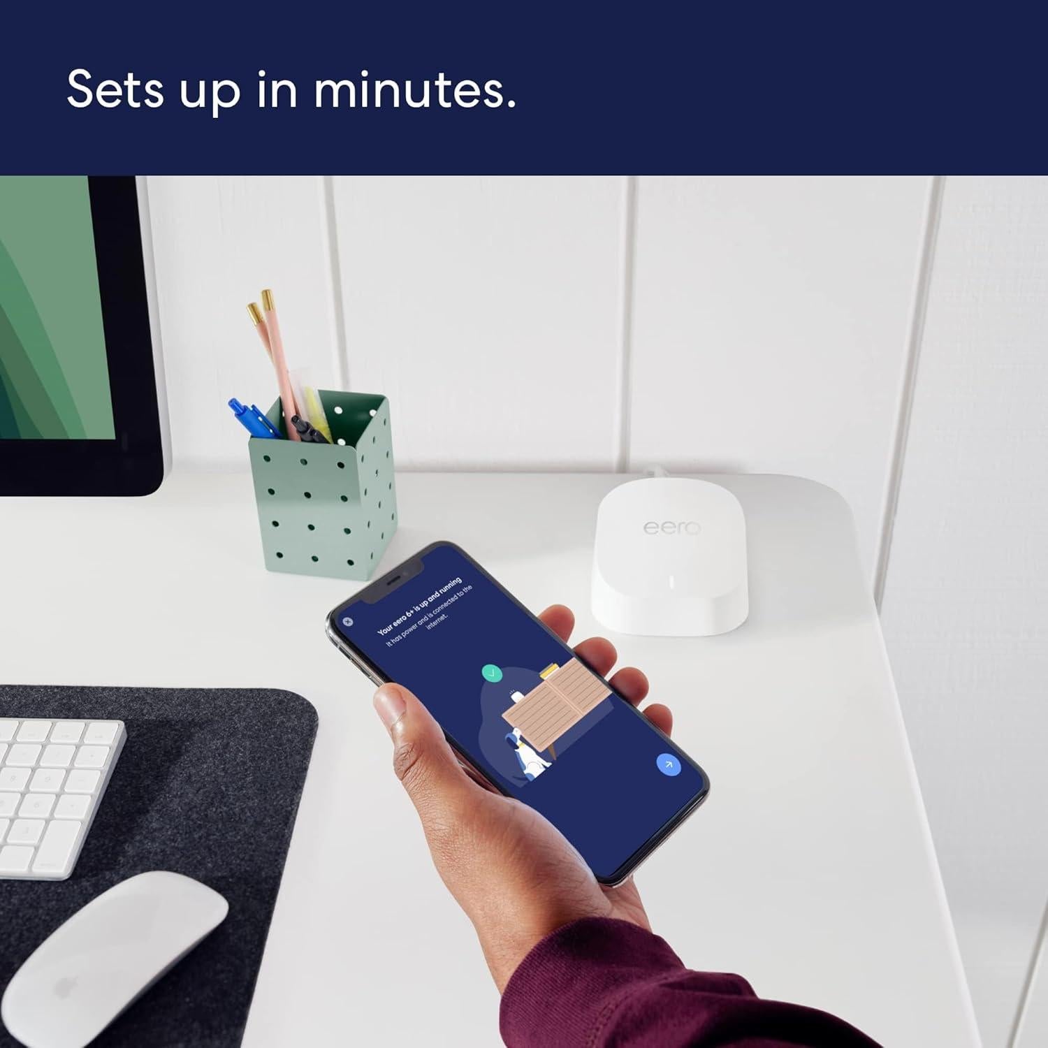 Amazon eero 6+ mesh wifi router with 1 month free eero Plus (auto-renews) - Coverage up to 1,500 sq. ft., Connect 75+ devices, 1-pack
