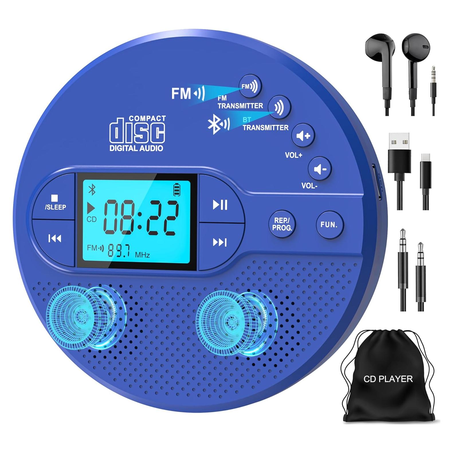Reproductor de CD Portátil Sunoony CD-35B Bluetooth Azul