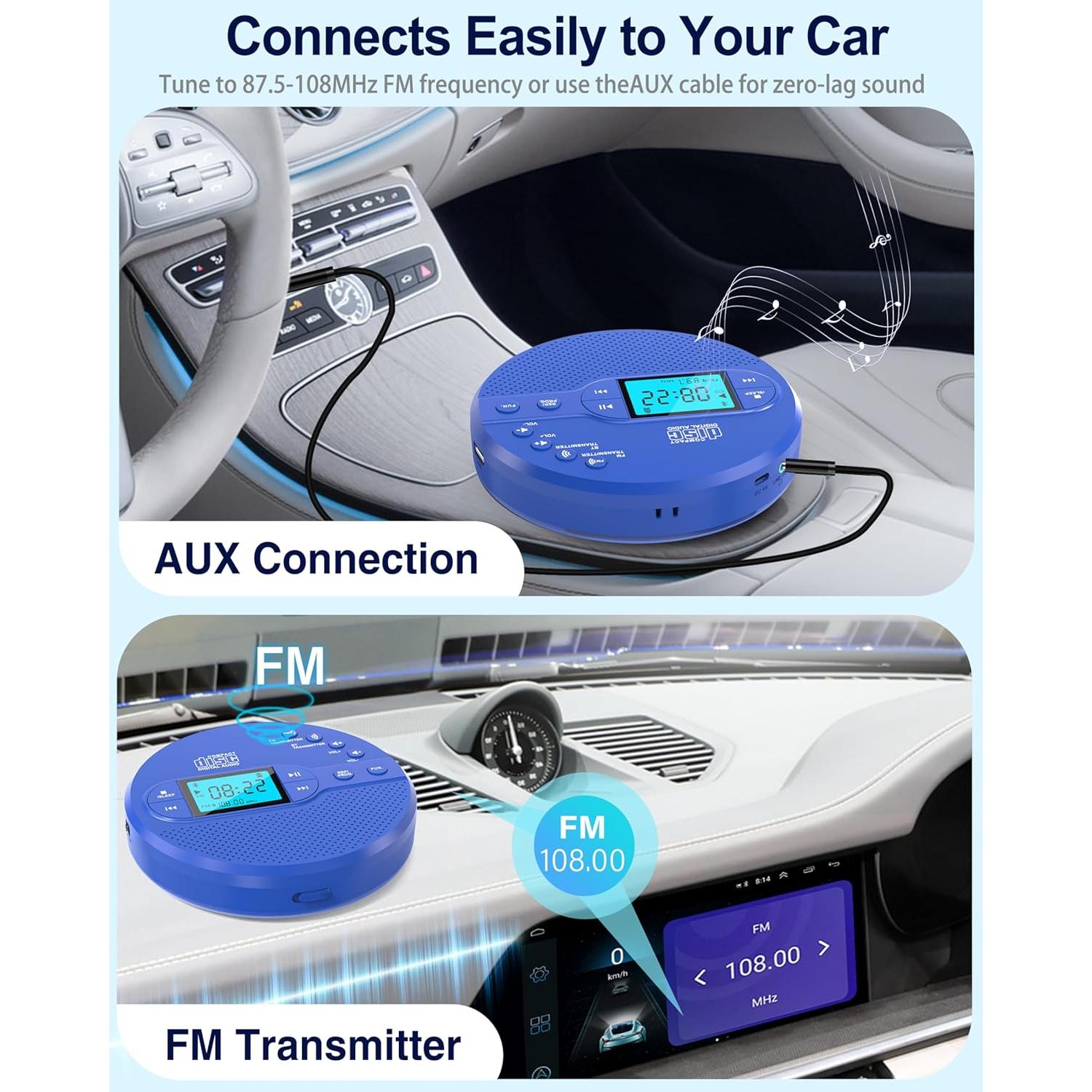 Reproductor de CD Portátil Sunoony CD-35B Bluetooth Azul