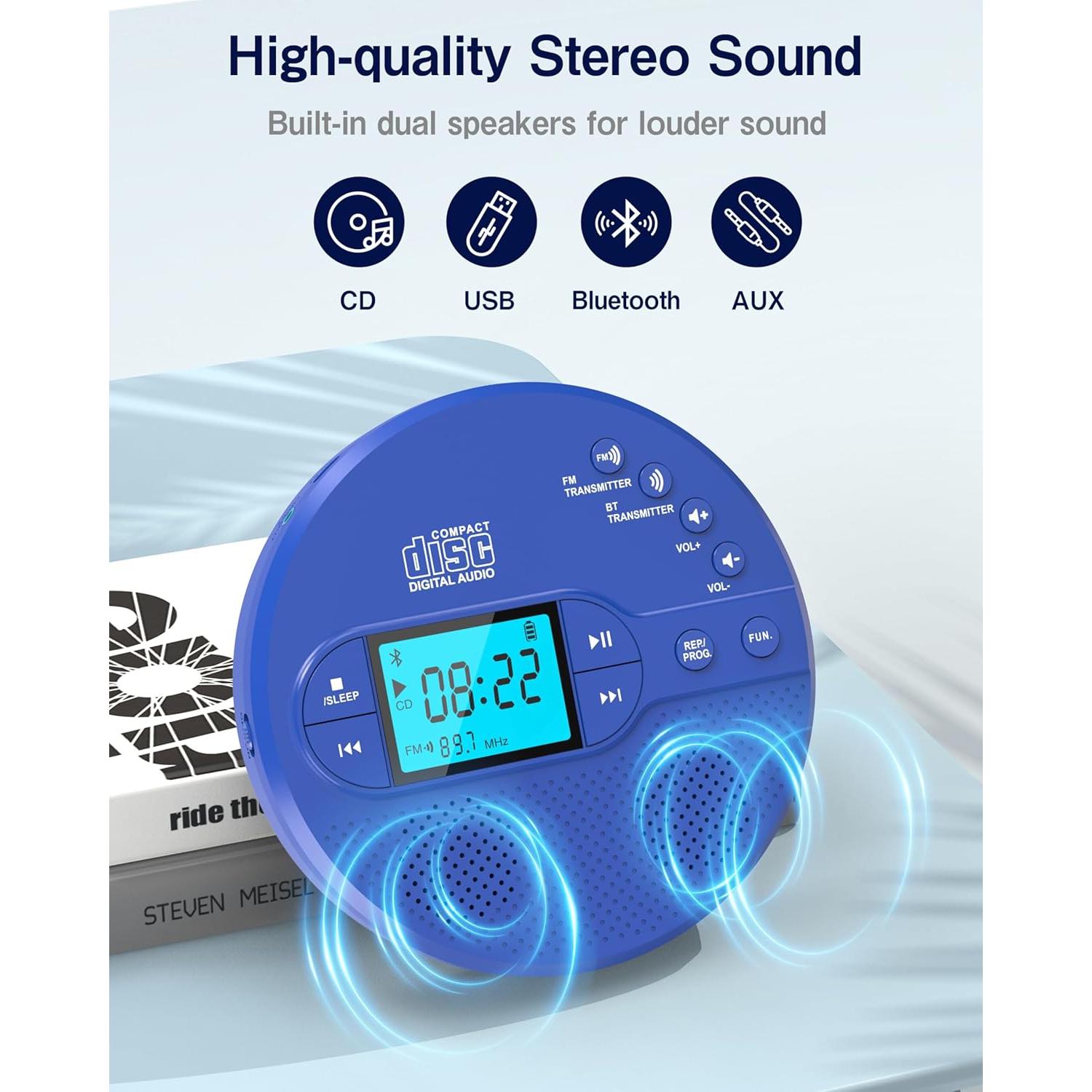 Reproductor de CD Portátil Sunoony CD-35B Bluetooth Azul