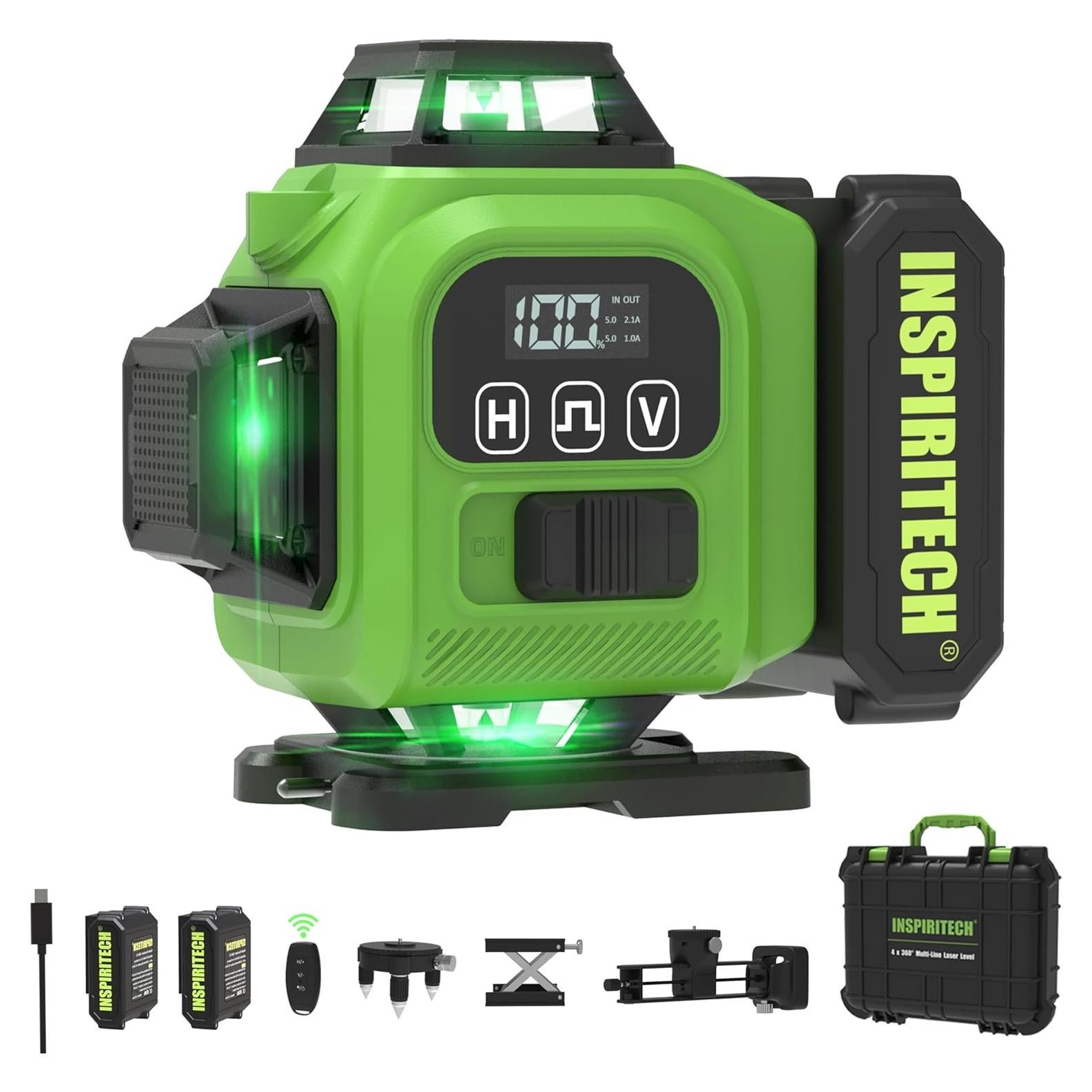 Nivel Láser Verde INSPIRITECH 4x360 Autonivelante con Control Remoto